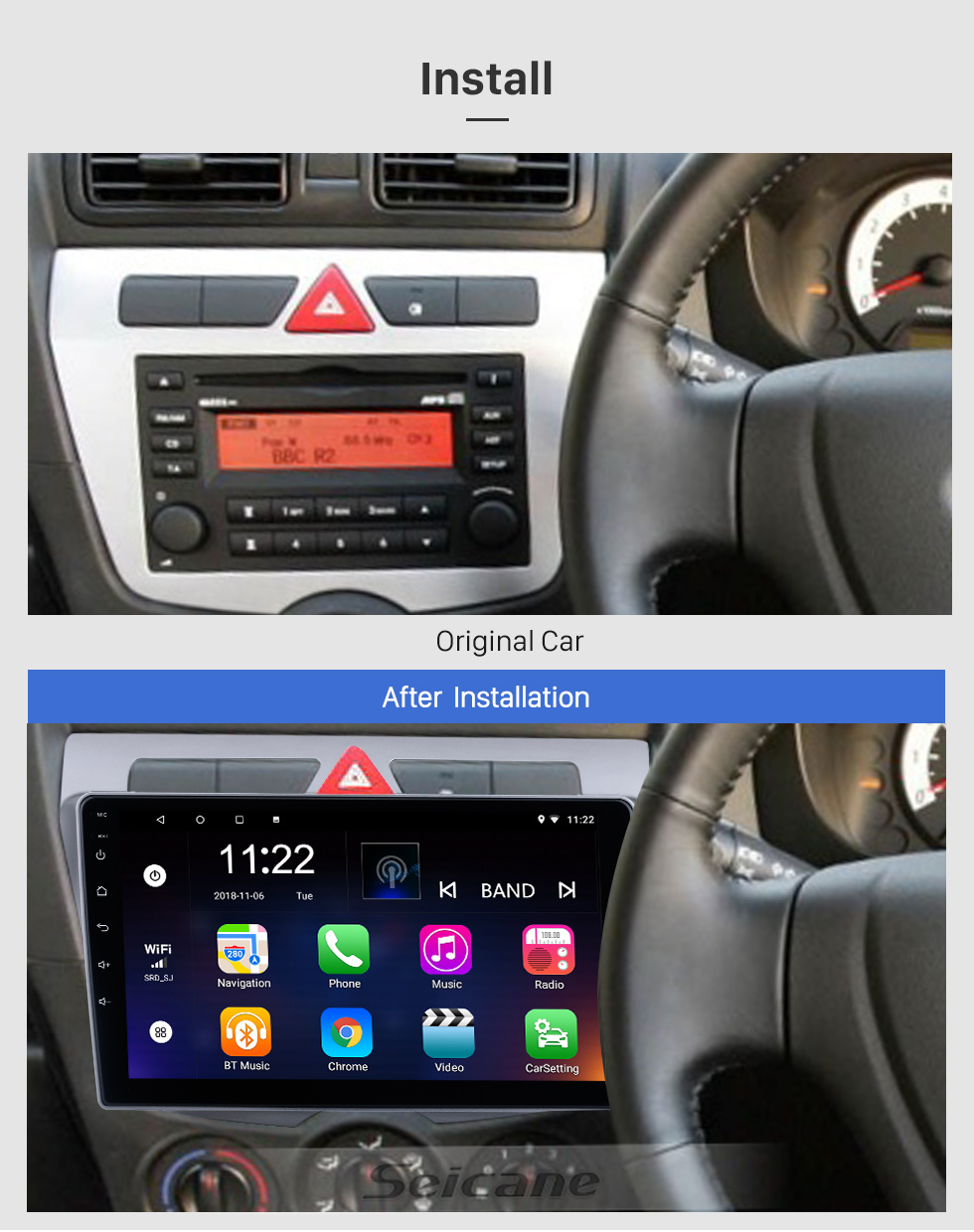 Seicane Android 10.0 HD Pantalla táctil de 9 pulgadas Para 2008 KIA MORNING / NG / PICANTO Radio Sistema de navegación GPS con soporte Bluetooth Carplay