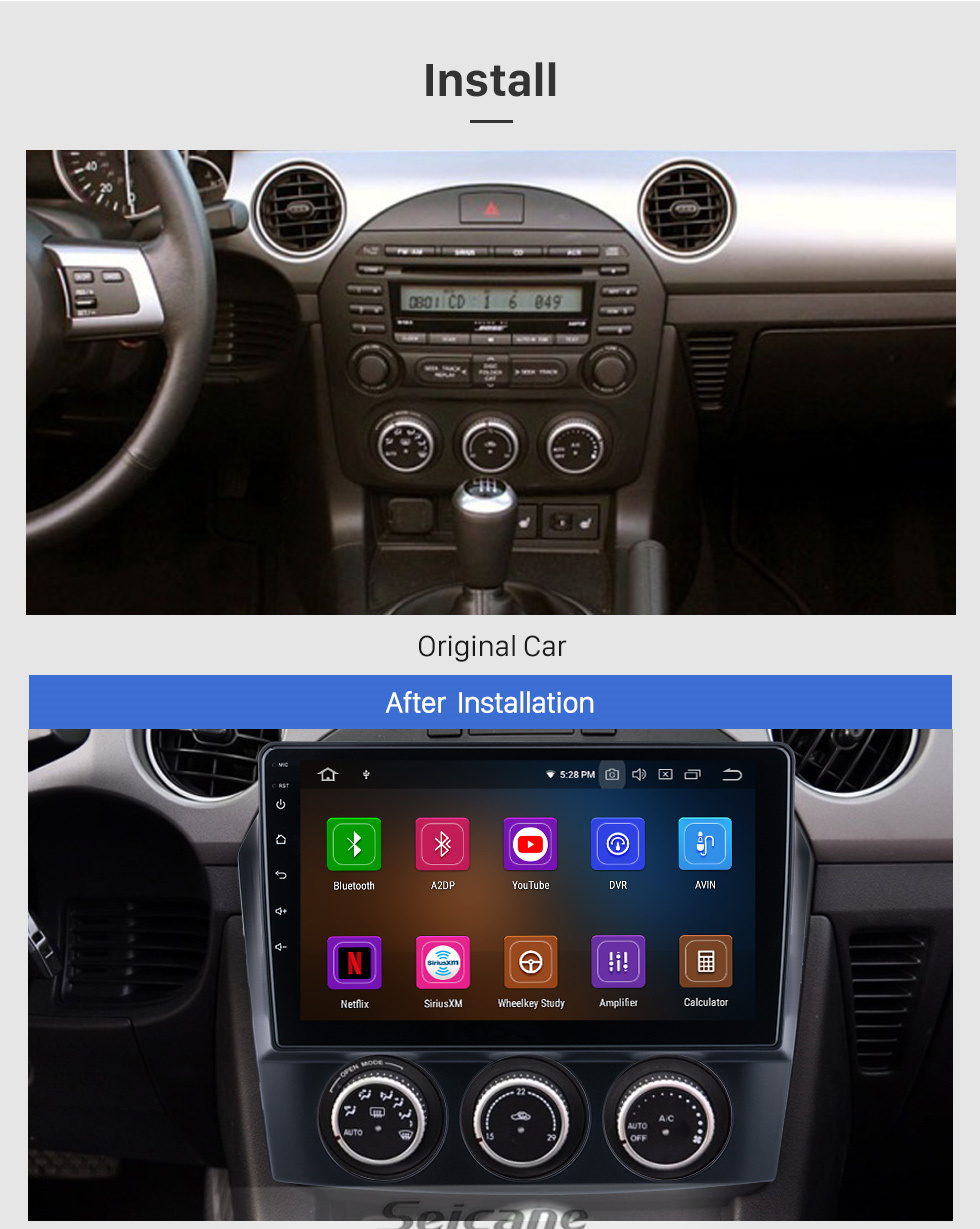 Seicane Andriod 13.0 HD Touchsreen 9 Zoll 2009 Mazda MX-5 GPS-Navigationssystem mit Bluetooth-Unterstützung Carplay