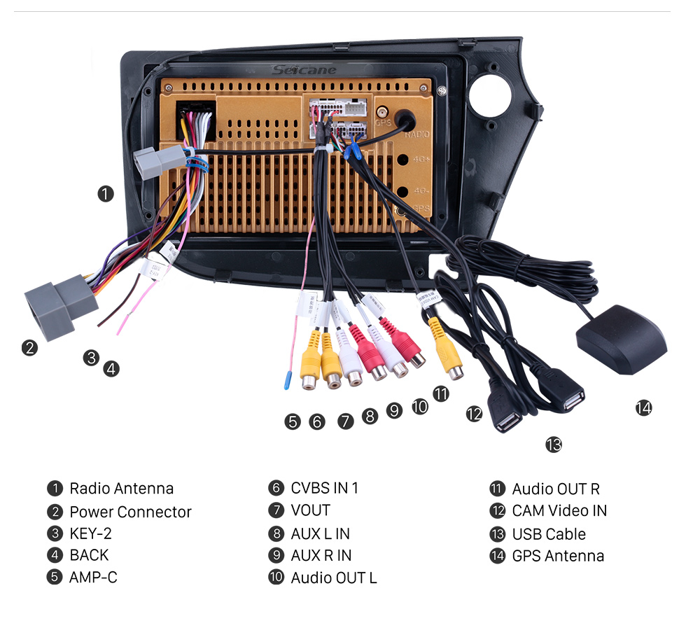 Seicane Android 10.0 HD Touchscreen de 9 polegadas para Honda Amaze Radio GPS de 2014-2017 com suporte para Bluetooth Câmera traseira Carplay