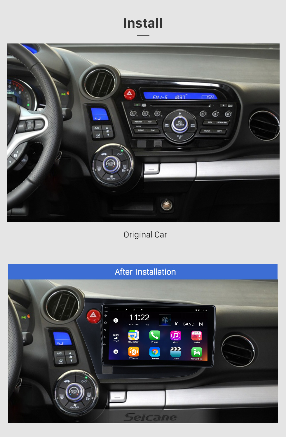 Seicane Android 10.0 HD Pantalla táctil de 9 pulgadas Para 2014-2017 Honda Amaze Radio Sistema de navegación GPS con soporte Bluetooth Cámara trasera Carplay