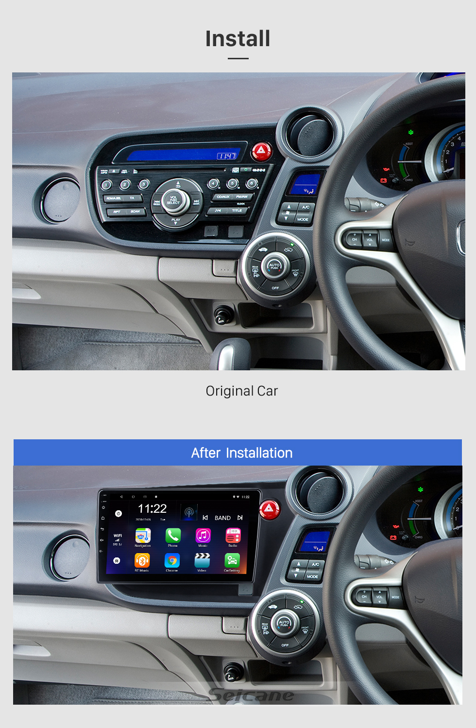 Seicane Android 10.0 HD Pantalla táctil de 9 pulgadas Para 2014-2017 Honda Amaze Radio Sistema de navegación GPS con soporte Bluetooth Cámara trasera Carplay