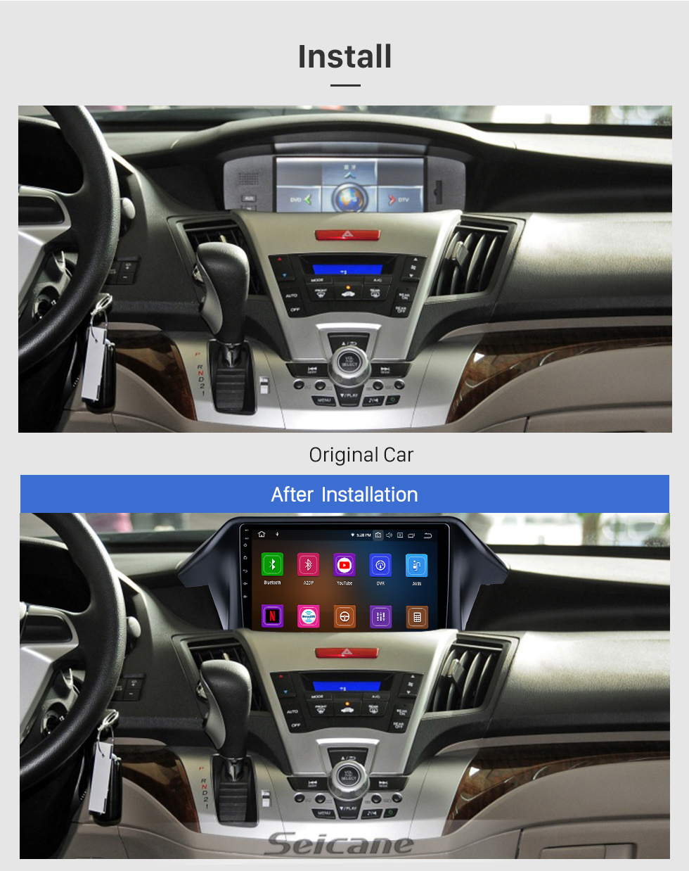 Seicane Andriod 11.0 HD Touchscreen de 10,1 polegadas 2009-2014 Honda Odyssey Versão Média e Baixa Rádio do carro Sistema de navegação GPS com suporte para Bluetooth Carplay