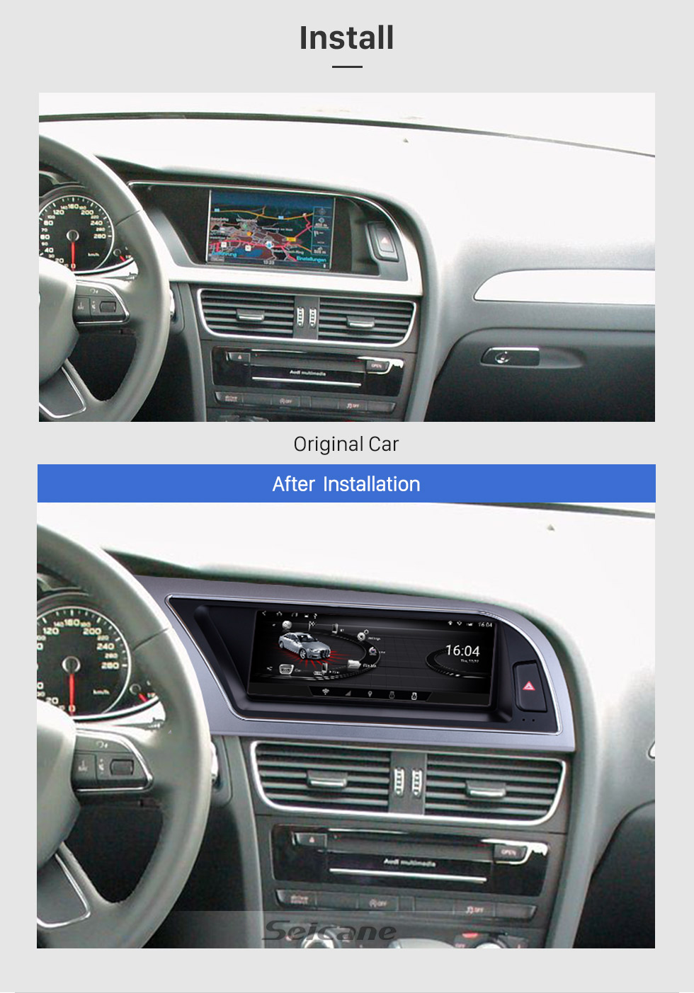 Seicane 2009 2010 2011 Audi A4L 8,8 Zoll Android 6.0-Kopfeinheit GPS-Navigationssystem Bluetooth-TV-DVD-Player Rückfahrkamera 1080P Lenkradsteuerung Seicane 2009 2010 2011 Audi A4L 8,8 Zoll Android 6.0-Kopfeinheit GPS-Navigationssystem Bluetooth-TV-DVD-Player Rückfahrkamera 1080P Lenkradsteuerung