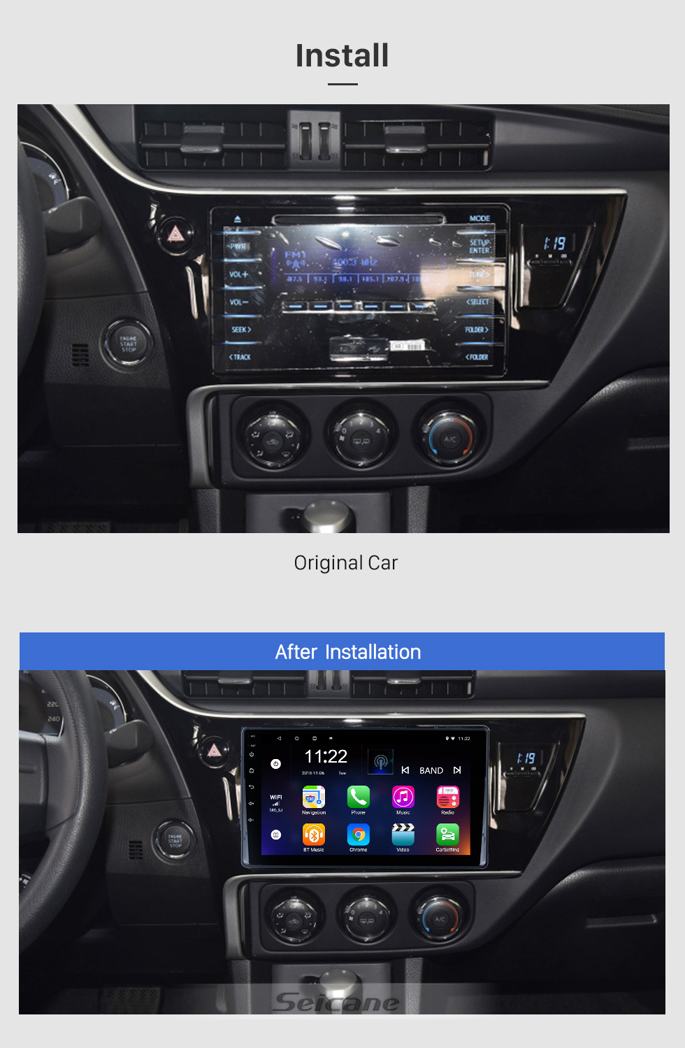 Seicane Andriod 10.0 HD Touchscreen 9 inch Toyota Corolla Universal Car Radio GPS Navigation with Bluetooth System support Carplay
