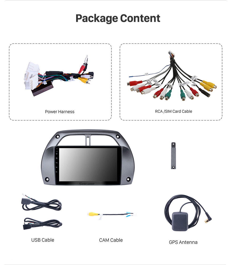 Seicane Andriod 13.0 HD Touchscreen de 9 polegadas 2001 2002 2003 2004 2005 2006 Toyota RAV4 Car Radio Navegação GPS com suporte para sistema Bluetooth Carplay