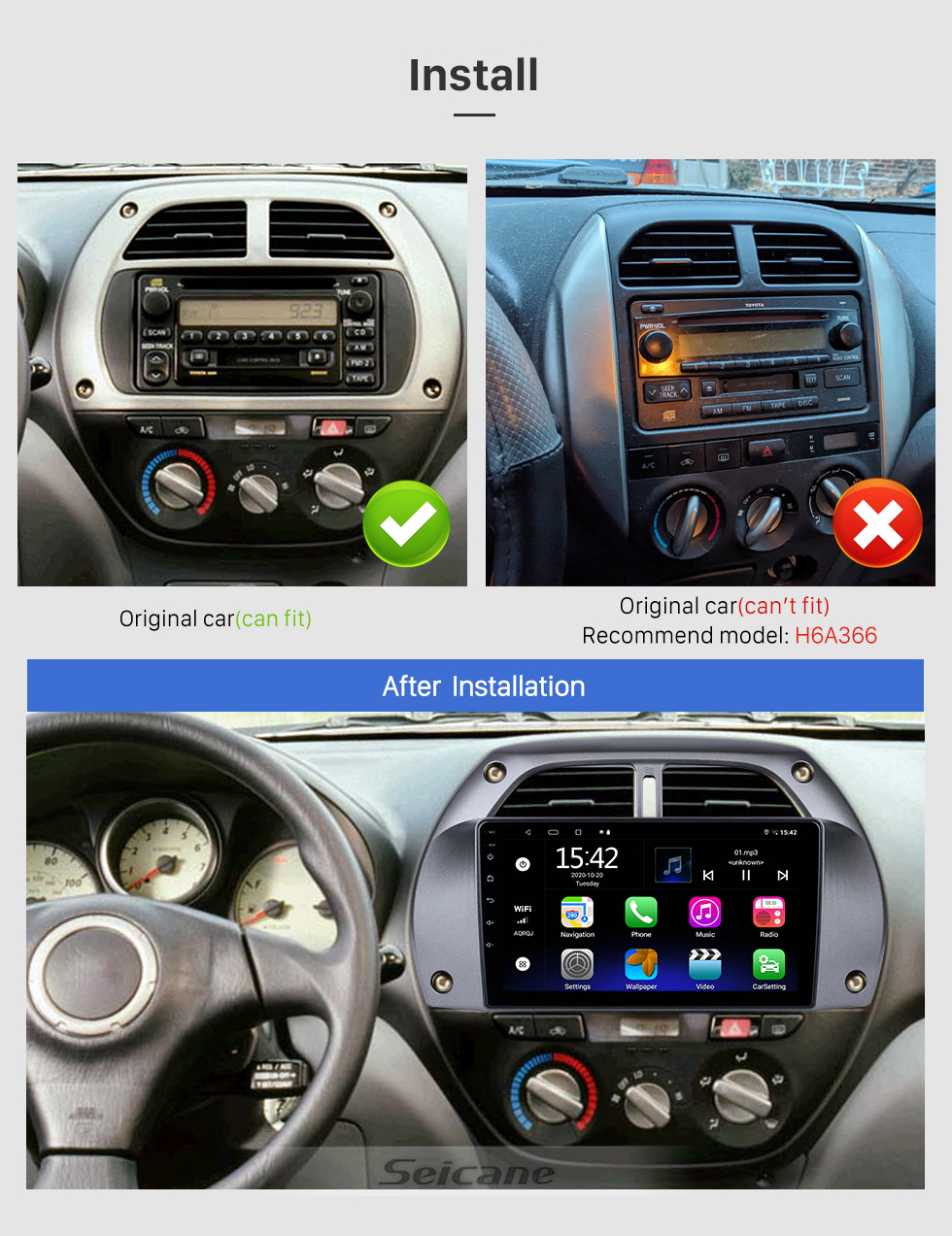 Seicane Andriod 13.0 HD Touchscreen 9 inch 2001 2002 2003 2004 2005 2006 Toyota RAV4 Car Radio GPS Navigation with Bluetooth System support Carplay