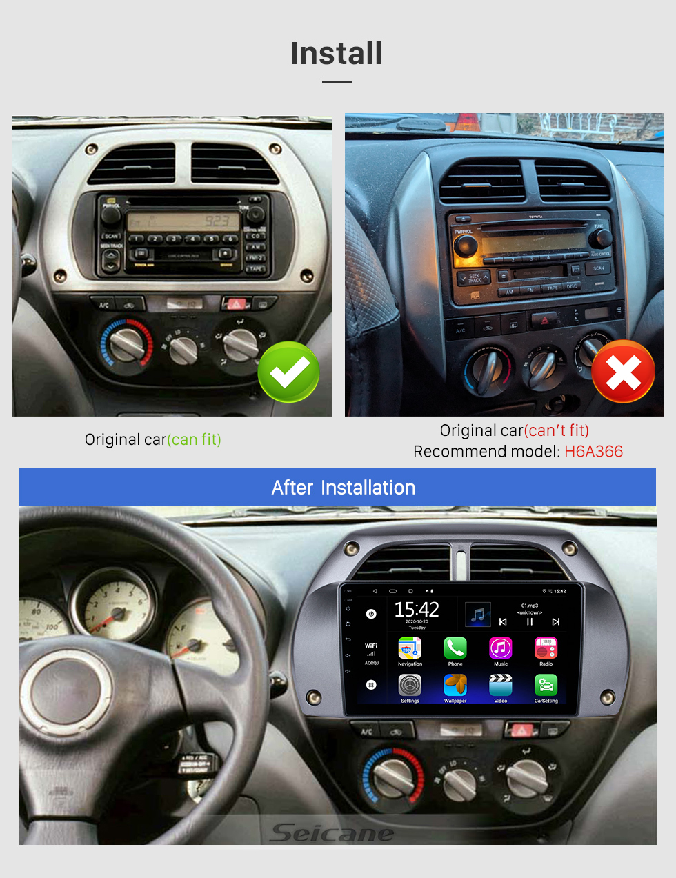 Seicane Andriod 13.0 HD Touchscreen de 9 polegadas 2001 2002 2003 2004 2005 2006 Toyota RAV4 Car Radio Navegação GPS com suporte para sistema Bluetooth Carplay