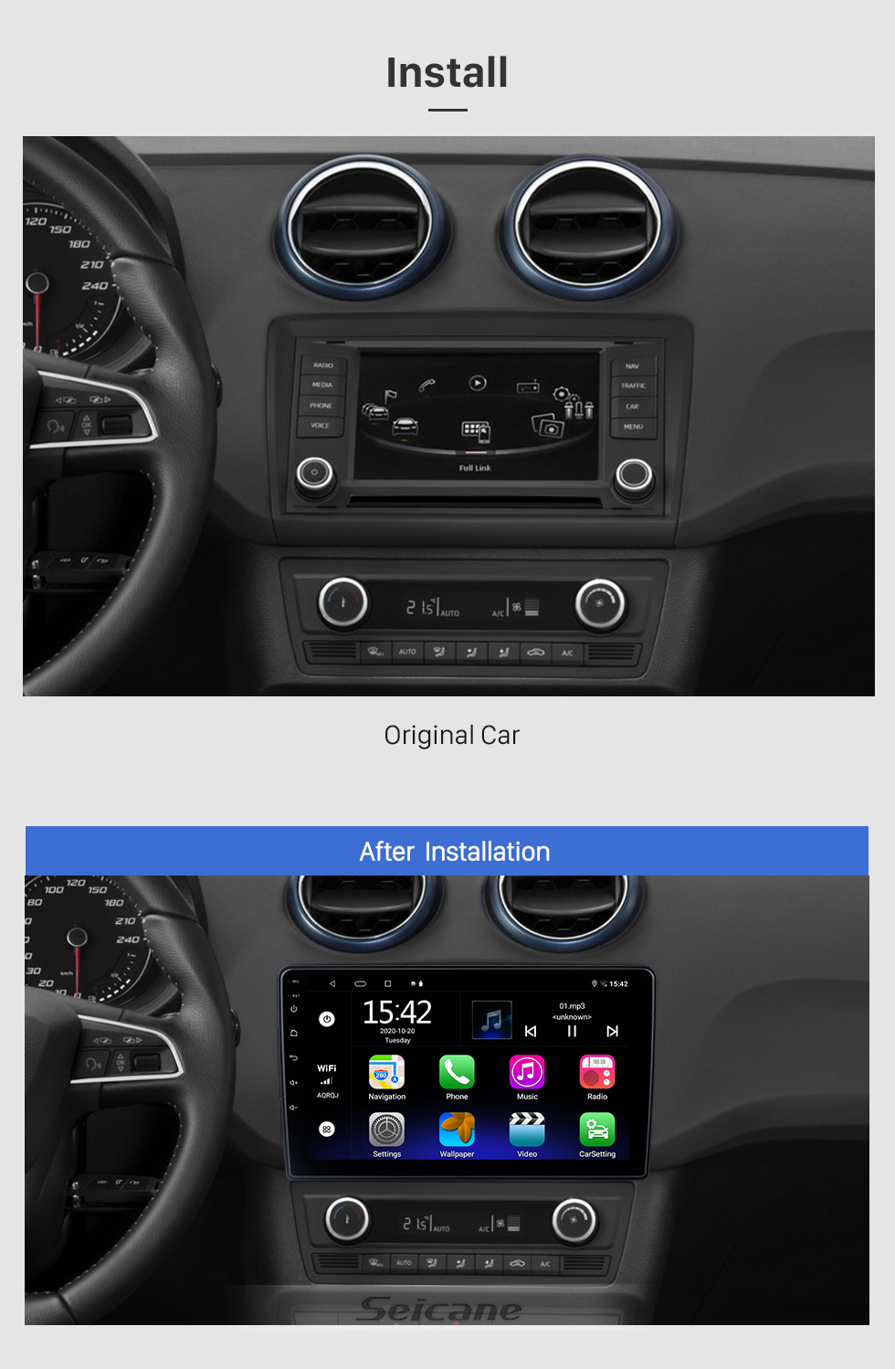 Seicane Android 13.0 HD Touch Screen 9 polegadas para 2008-2015 SEAT IBIZA sistema de navegação GPS com suporte Bluetooth Carplay
