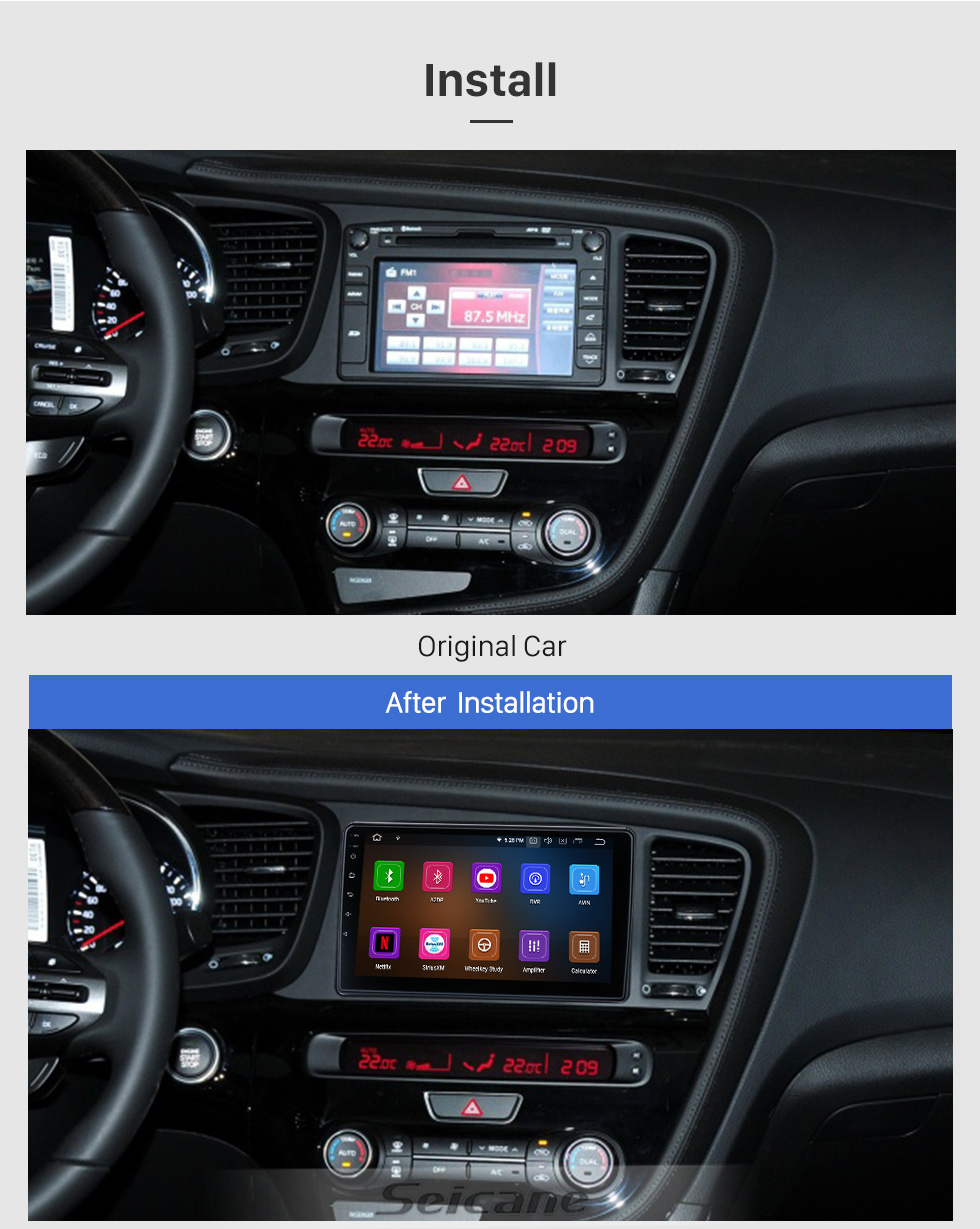 Seicane Android 11.0 HD écran tactile 9 pouces pour 2010 2011 2012 2013 2014 Kia K5 cadre petite radio système de navigation GPS avec support Bluetooth Carplay