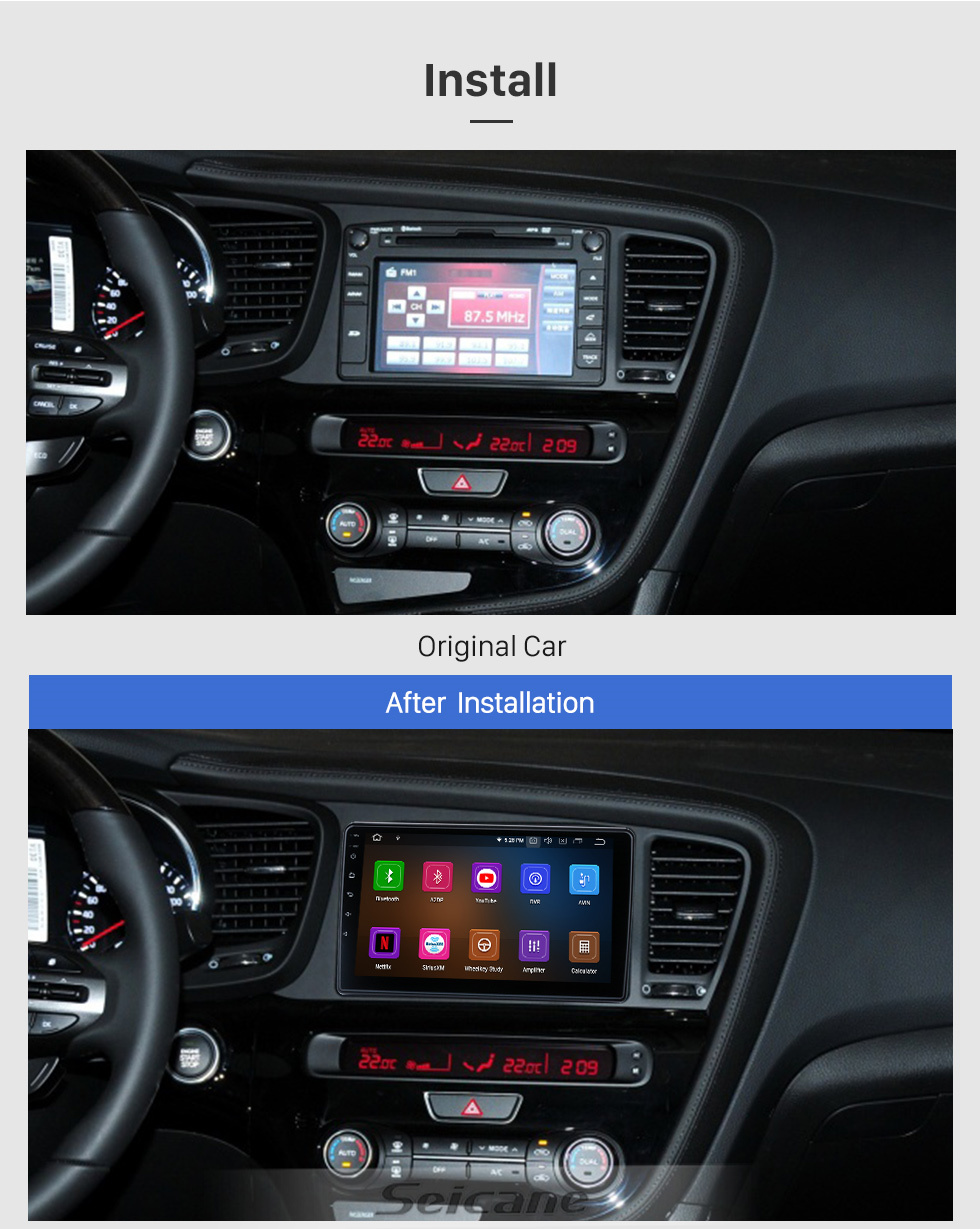 Seicane Android 11.0 HD Touchscreen de 9 polegadas para 2010 2011 2012 2013 2014 Kia K5 frame Pequeno sistema de navegação GPS por rádio com suporte para Bluetooth Carplay