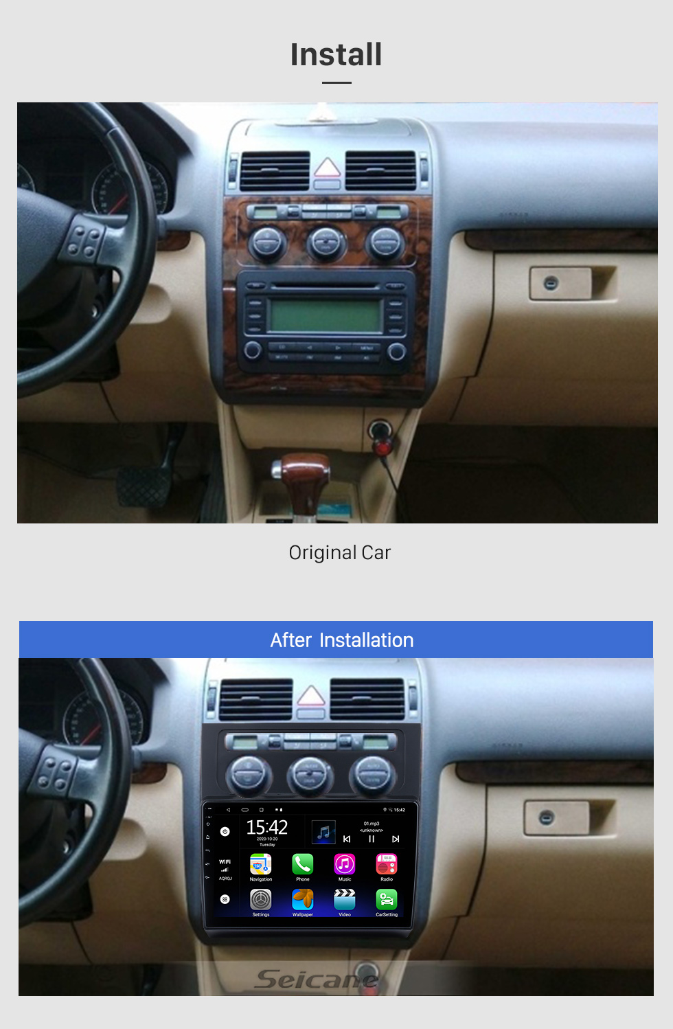 Seicane OEM 9 Zoll Android 10.0 Für 2004-2008 Volkswagen Touran Radio mit Bluetooth HD Touchscreen GPS Navigationssystem Unterstützung Carplay DAB +