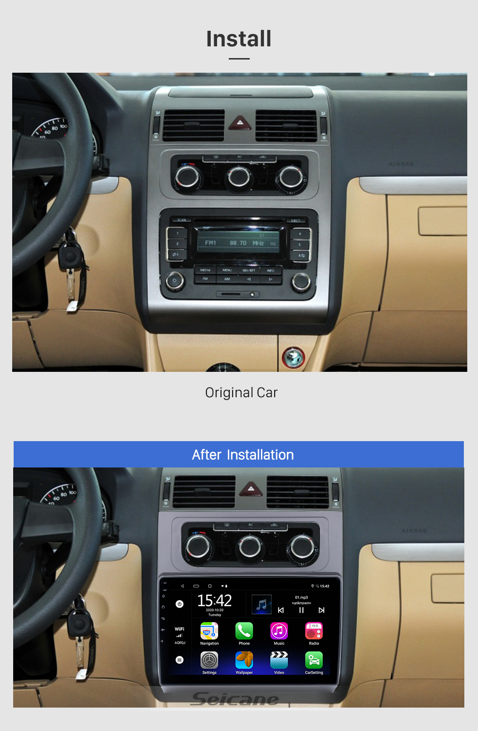 10.1 inch Android 10.0 For Volkswagen Touran Radio Bluetooth HD Touchscreen GPS Navigation System support Carplay DAB+