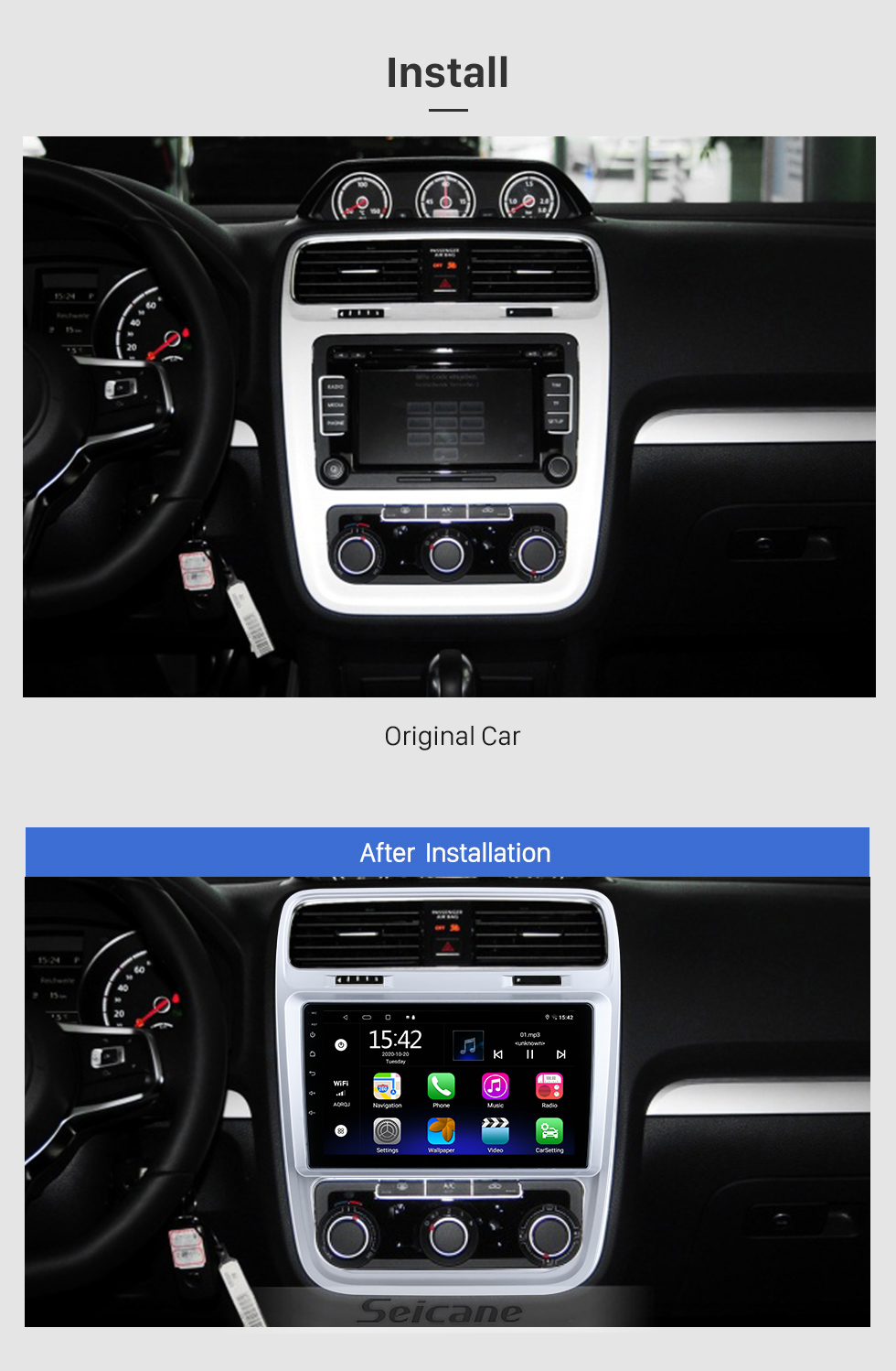 Seicane 9 inch Android 10.0 For 2015 VW Volkswagen Scirocco car Radio GPS Navigation System With HD Touchscreen Bluetooth support Carplay manual air Conditioner 