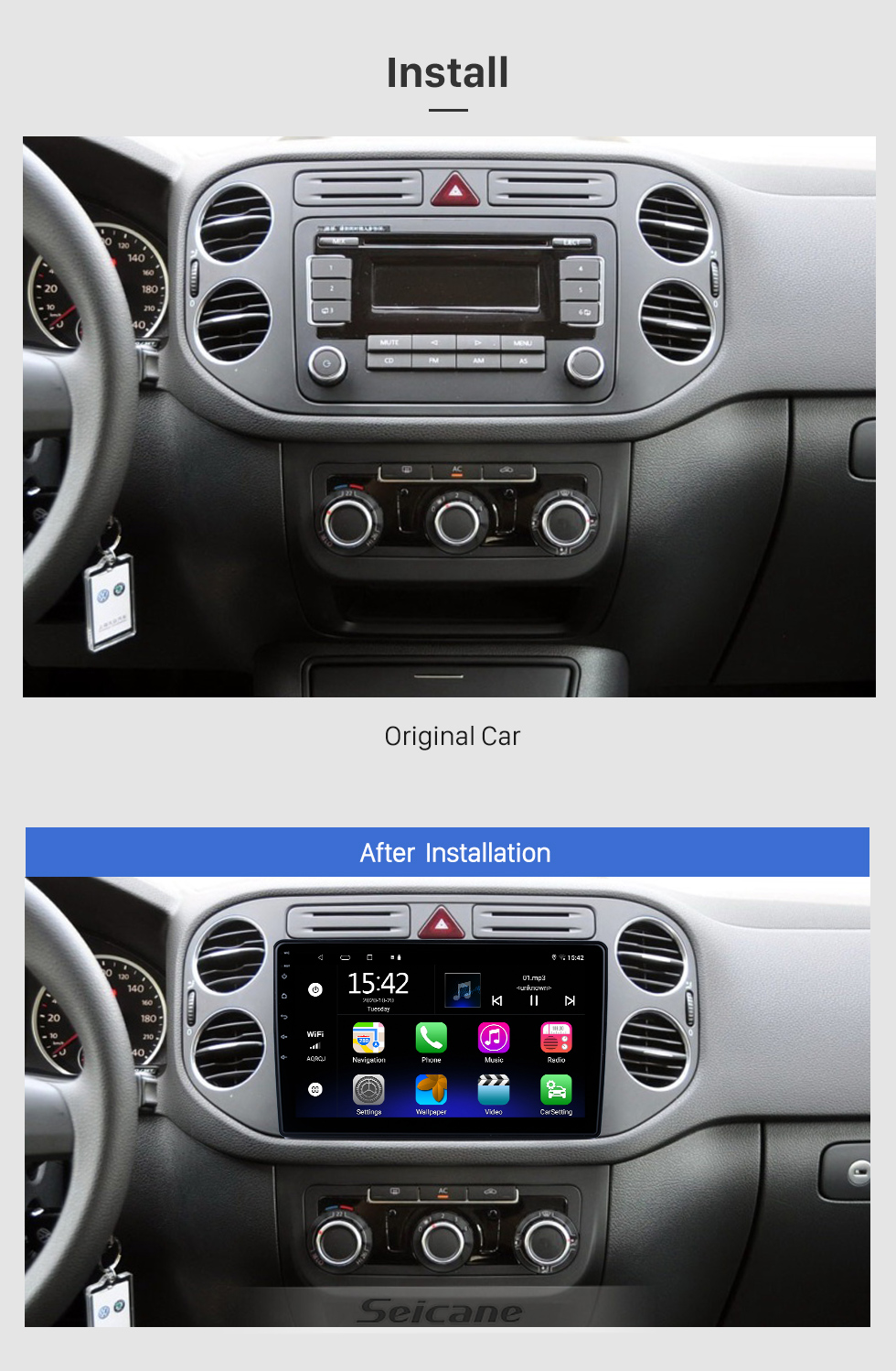 Seicane 10,1-дюймовый Android 12.0 GPS-навигатор для Volkswagen Touran / Caddy / Passat / Golf / Tiguan / T5 2009 года с сенсорным экраном HD Поддержка Bluetooth USB Carplay TPMS DVR