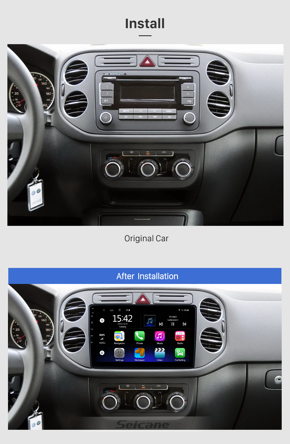 Seicane 10,1 Zoll Android 12.0 GPS-Navigationsradio für 2009 Volkswagen Touran/Caddy/Passat/Golf/Tiguan/T5 mit HD-Touchscreen Bluetooth USB-Unterstützung Carplay TPMS DVR