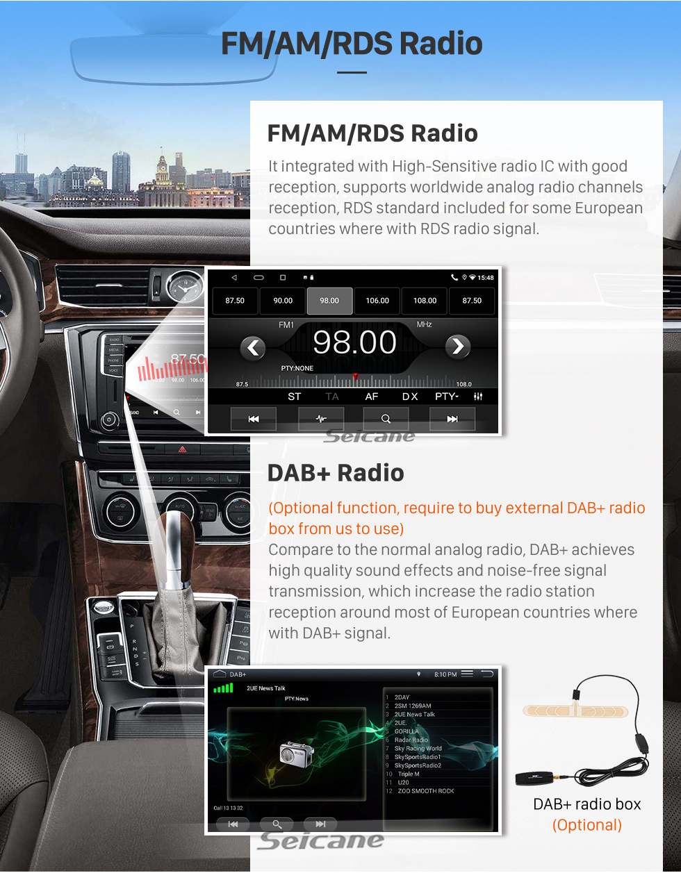 Seicane 10,1 pouces Android 12.0 Radio de navigation GPS pour 2009 Volkswagen Touran/Caddy/Passat/Golf/Tiguan/T5 avec écran tactile HD Prise en charge Bluetooth USB Carplay TPMS DVR