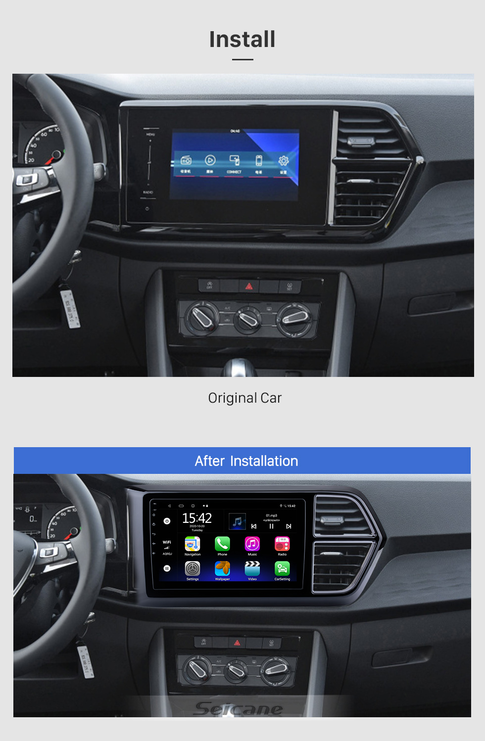 Seicane 2019+ VW Volkswagen Jetta VS5 LHD Android 12.0 HD Écran tactile 10,1 pouces Unité principale Bluetooth Radio de navigation GPS avec prise en charge AUX SWC Carplay