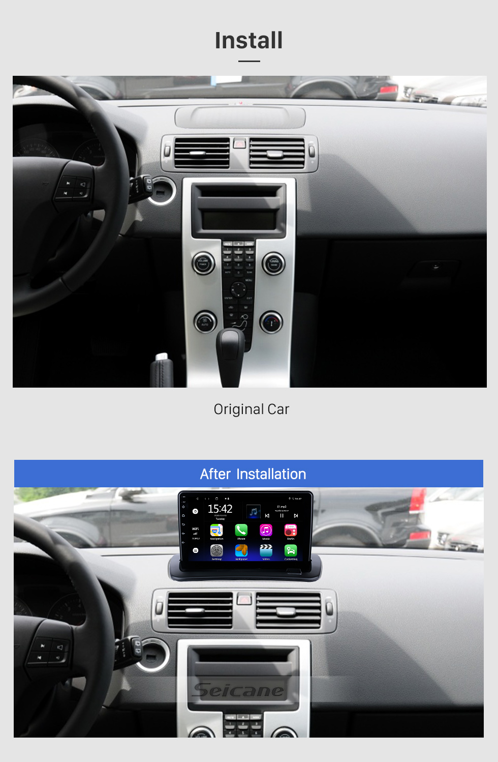 Seicane 9 pulgadas Android 13.0 para Changan Volvo S40 2012 Volvo C30 2006-2013 Volvo C70 2004-2010 HD Pantalla táctil Radio Sistema de navegación GPS Soporte Bluetooth Carplay OBD2 DVR 3G WiFi Control del volante