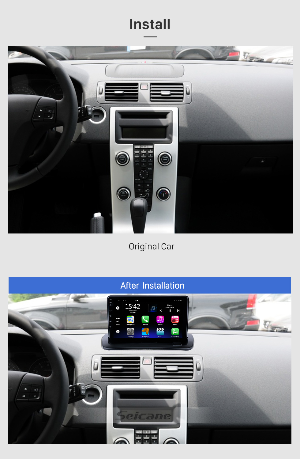 Seicane 9 Zoll Android 13.0 Für Changan Volvo S40 2012 Volvo C30 2006-2013 Volvo C70 2004-2010 HD Touchscreen Radio GPS Navigationssystem Unterstützung Bluetooth Carplay OBD2 DVR 3G WiFi Lenkradsteuerung