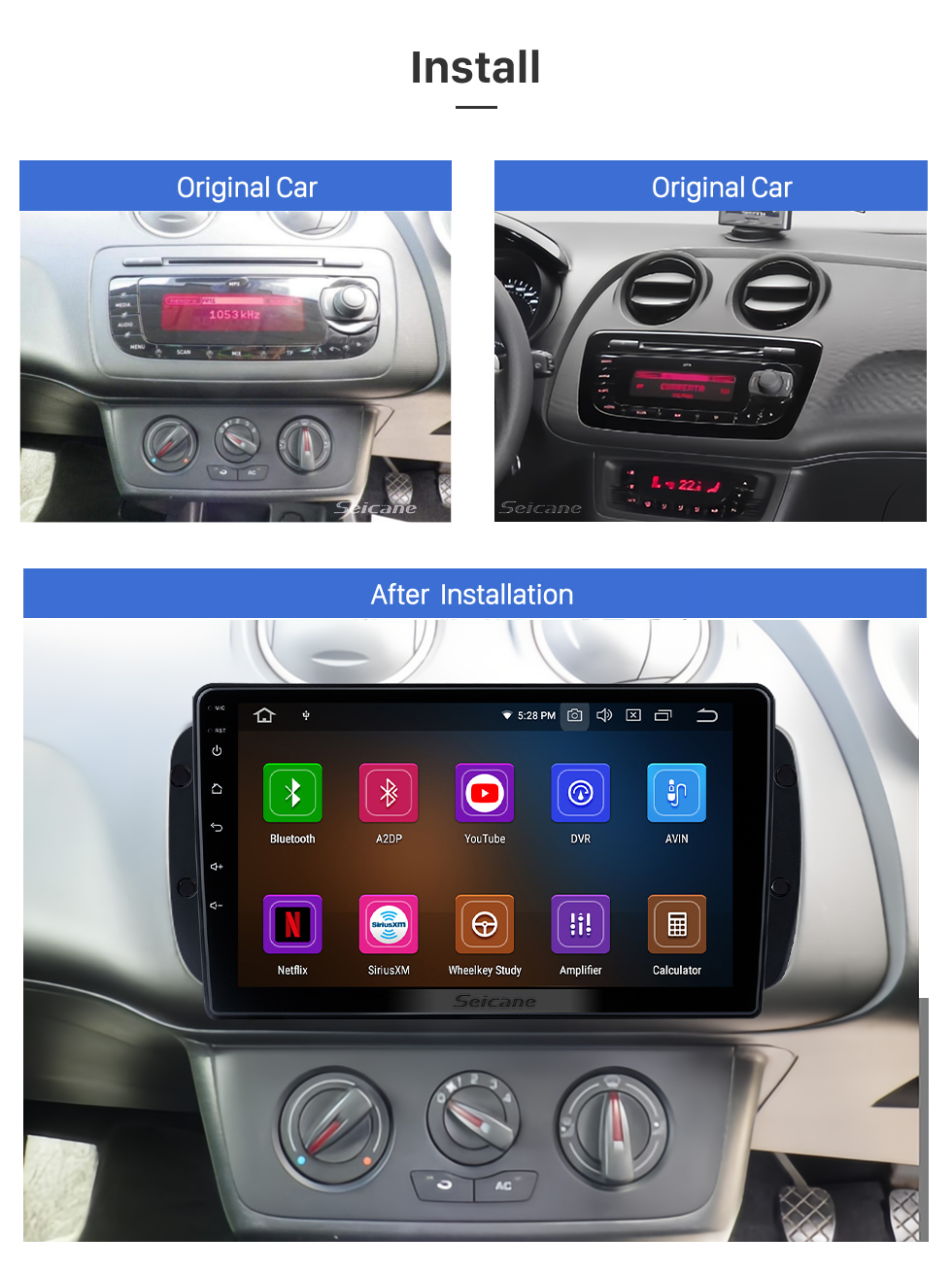 Seicane Android 13.0 For 2008-2015 SEAT IBIZA Radio 9 inch GPS Navigation System with Bluetooth HD Touchscreen Carplay support DSP