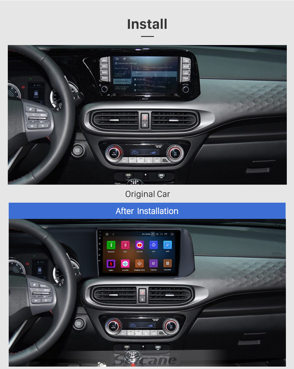 Seicane Android 11.0 para 2019 Hyundai i-10 LHD car Radio com Bluetooth 9 polegadas HD Touchscreen Sistema de navegação GPS com suporte para DSP Carplay