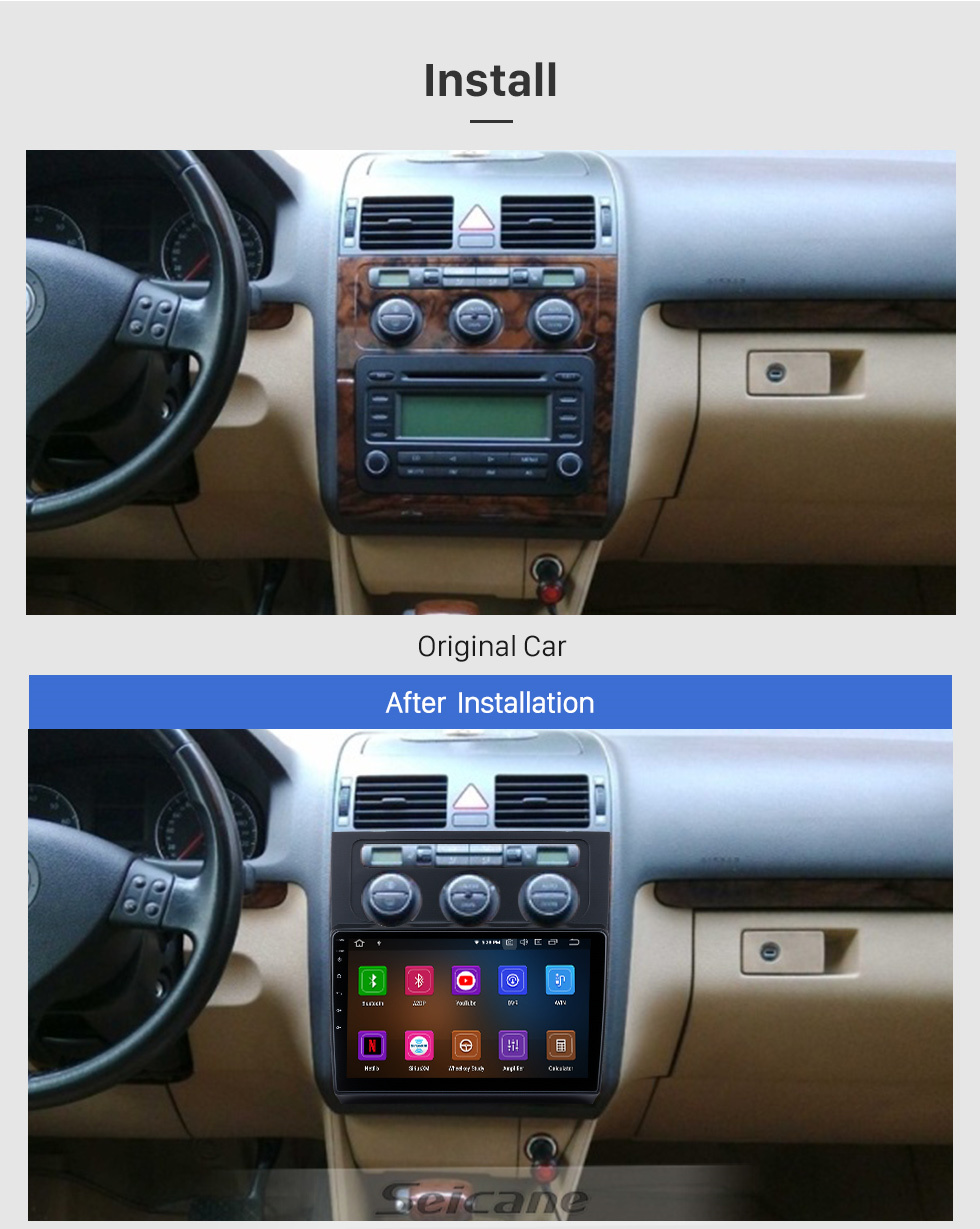 Seicane Android 11.0 Для 2004-2008 Volkswagen Touran Manual A / C Radio 10,1-дюймовая система GPS-навигации с сенсорным экраном Bluetooth HD Поддержка Carplay DSP