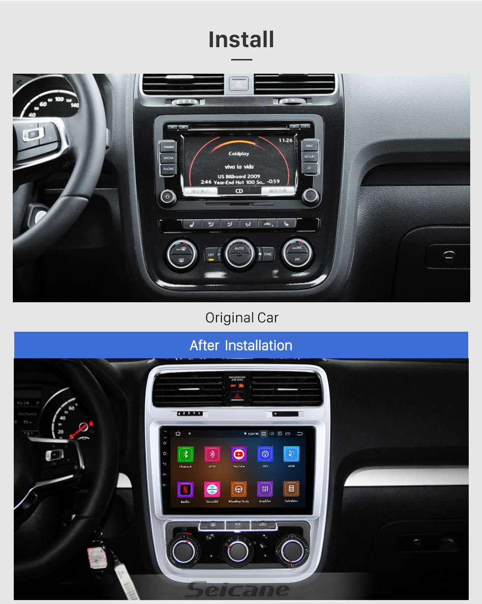 Seicane Tela sensível ao toque HD de 9 polegadas Android 11.0 para 2015 VW Volkswagen Scirocco Auto A / C auto rádio com sistema de navegação GPS Bluetooth Carplay