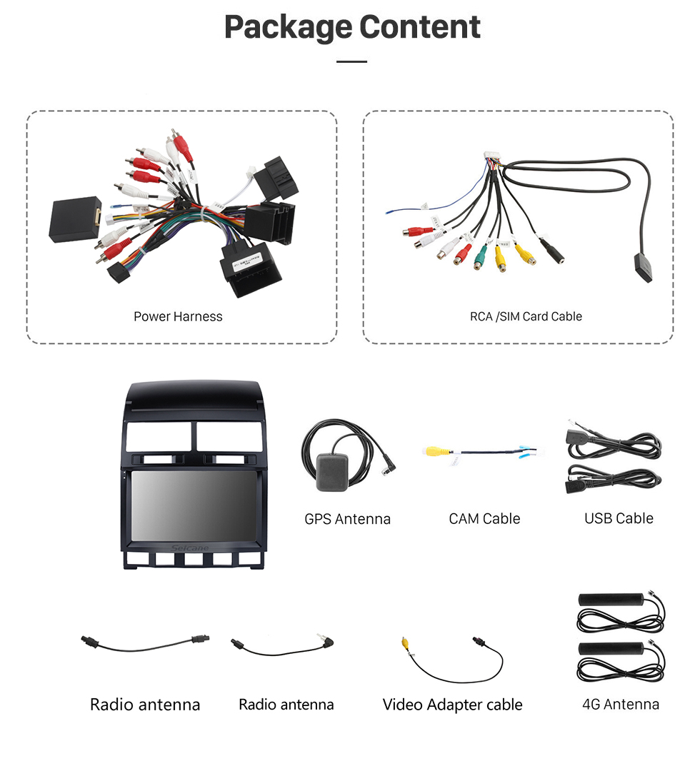 Seicane Tela sensível ao toque HD de 9 polegadas Android 13.0 para rádio de carro VW Volkswagen Touareg 2004-2010 com sistema de navegação GPS Bluetooth Carplay