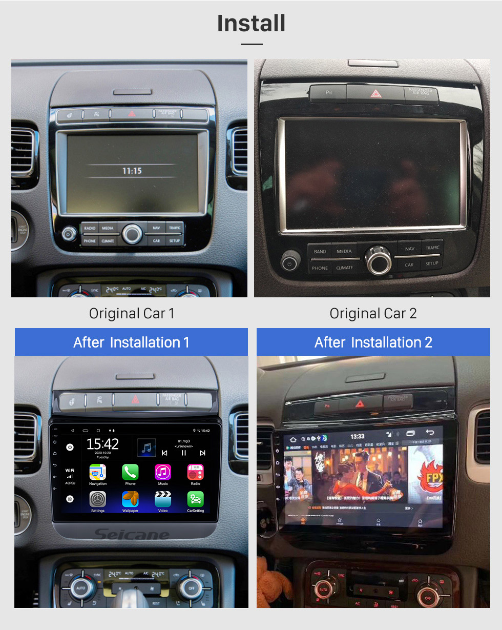 Seicane Tela sensível ao toque hd de 9 polegadas android 12.0 para 2011-2017 2018 novo vw volkswagen touareg rádio estéreo com sistema de navegação gps bluetooth carplay android auto
