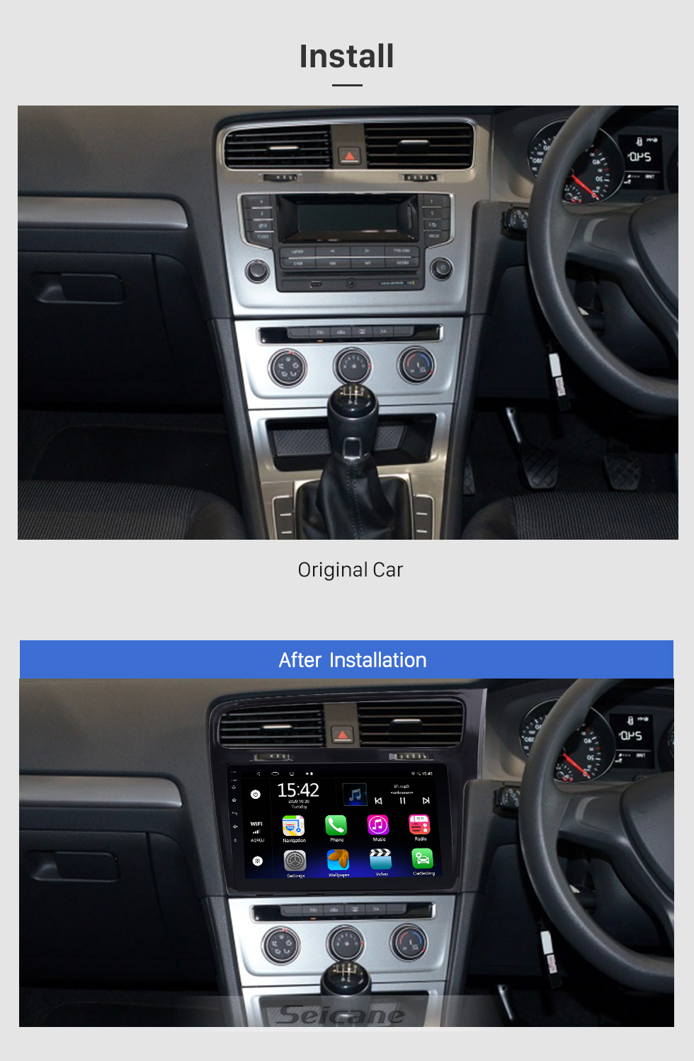 Seicane Écran tactile HD 10,1 pouces Android 10.0 pour 2013 2014 2015 VW Volkswagen Golf 7 RHD Radio de navigation GPS avec prise en charge Bluetooth Carplay TPMS