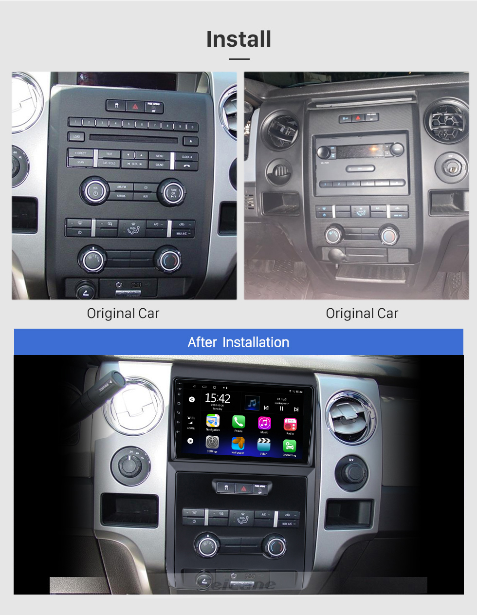 Seicane Estéreo para automóvil popular de 9 pulgadas para 2009 2010 2011 2012 Ford F150 Raptor LHD Versión Hign con pantalla táctil Bluetooth HD Soporte de navegación GPS Cámara de visión trasera Carplay DAB + OBD2
