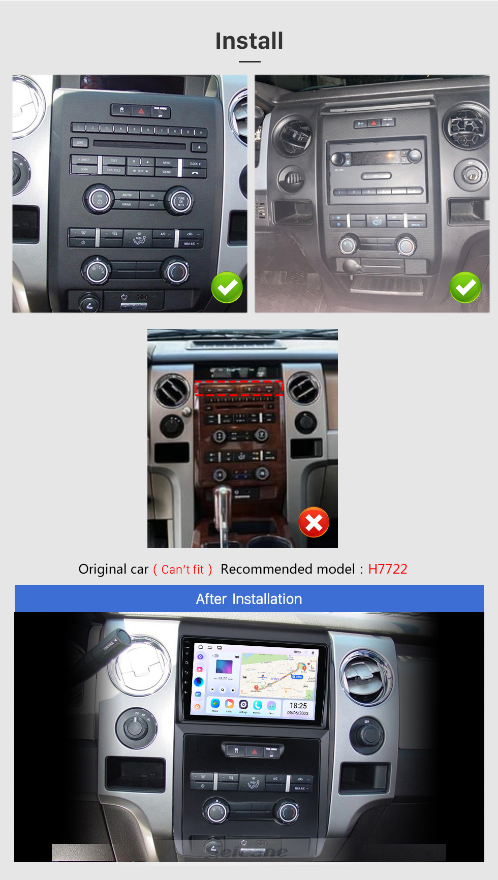 Seicane Beliebtes 9-Zoll-Autoradio für 2009 2010 2011 2012 Ford F150 Raptor LHD Hign-Version mit Bluetooth HD Touchscreen GPS-Navigationsunterstützung Carplay DAB + OBD2 Rückfahrkamera