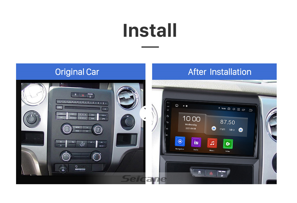 Seicane Android 13.0 HD Écran tactile 9 pouces Pour 2010 FORD F150 / Raptor LHD Version Hign Autoradio Système de navigation GPS avec prise en charge Bluetooth Carplay Climatiseur manuel arrière