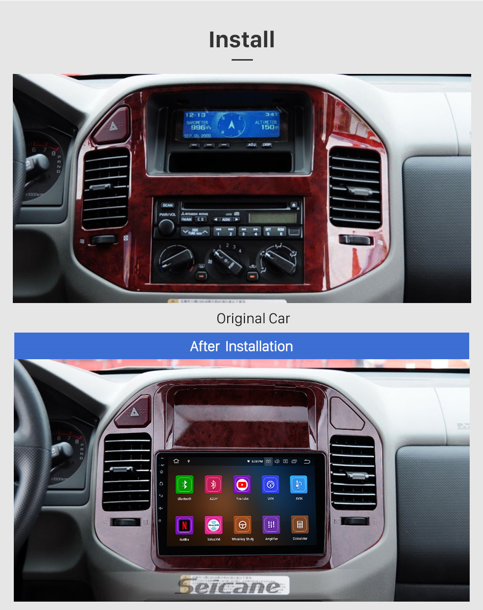 Seicane Android 11.0 para 2004-2011 Mitsubishi V73 Pajero Radio con Bluetooth 9 pulgadas HD Pantalla táctil Sistema de navegación GPS Soporte Carplay DSP