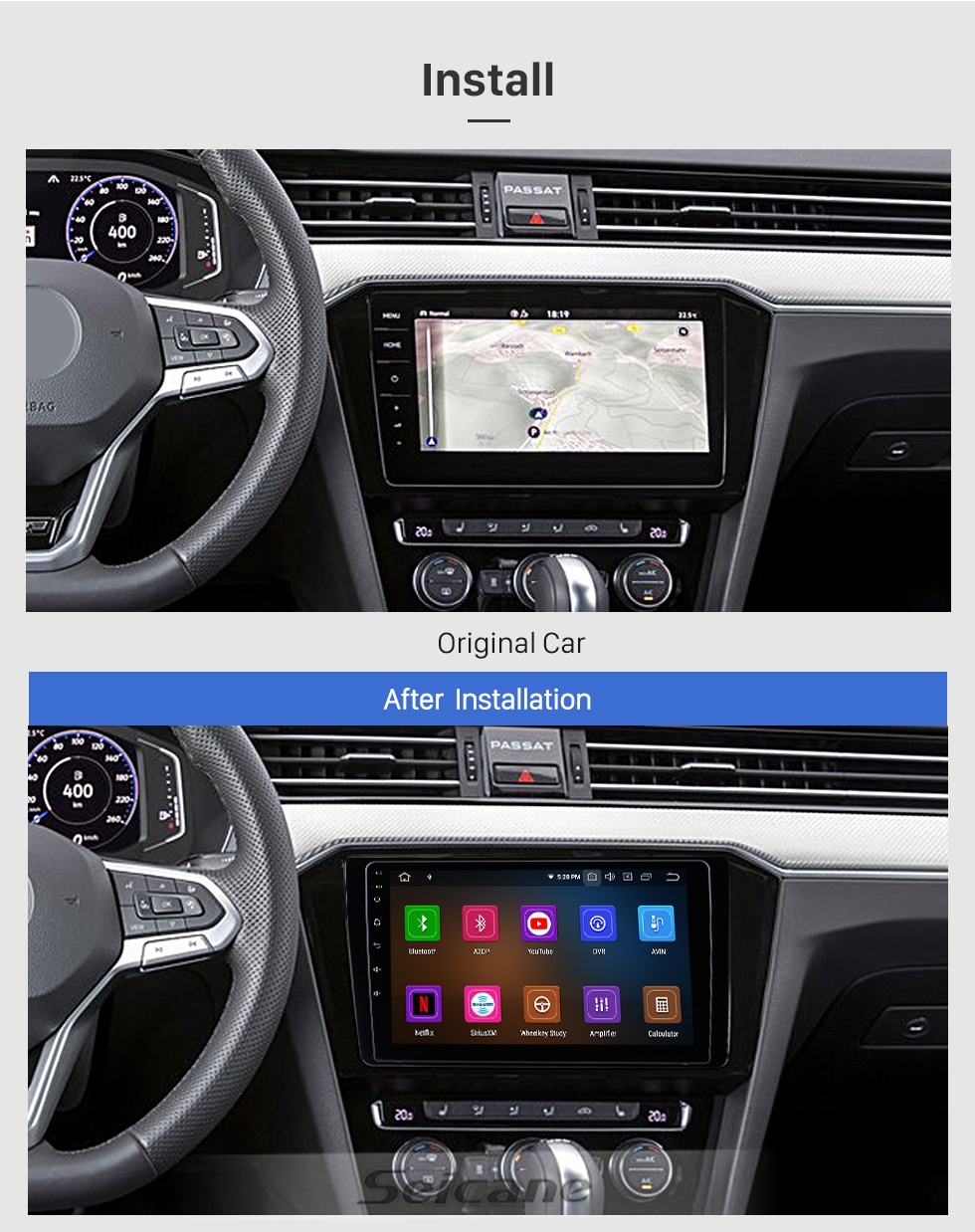 Seicane Ecrã táctil HD de 9 polegadas Android 11.0 para rádio automóvel VW Variant 2020 VW com sistema de navegação GPS Bluetooth Carplay