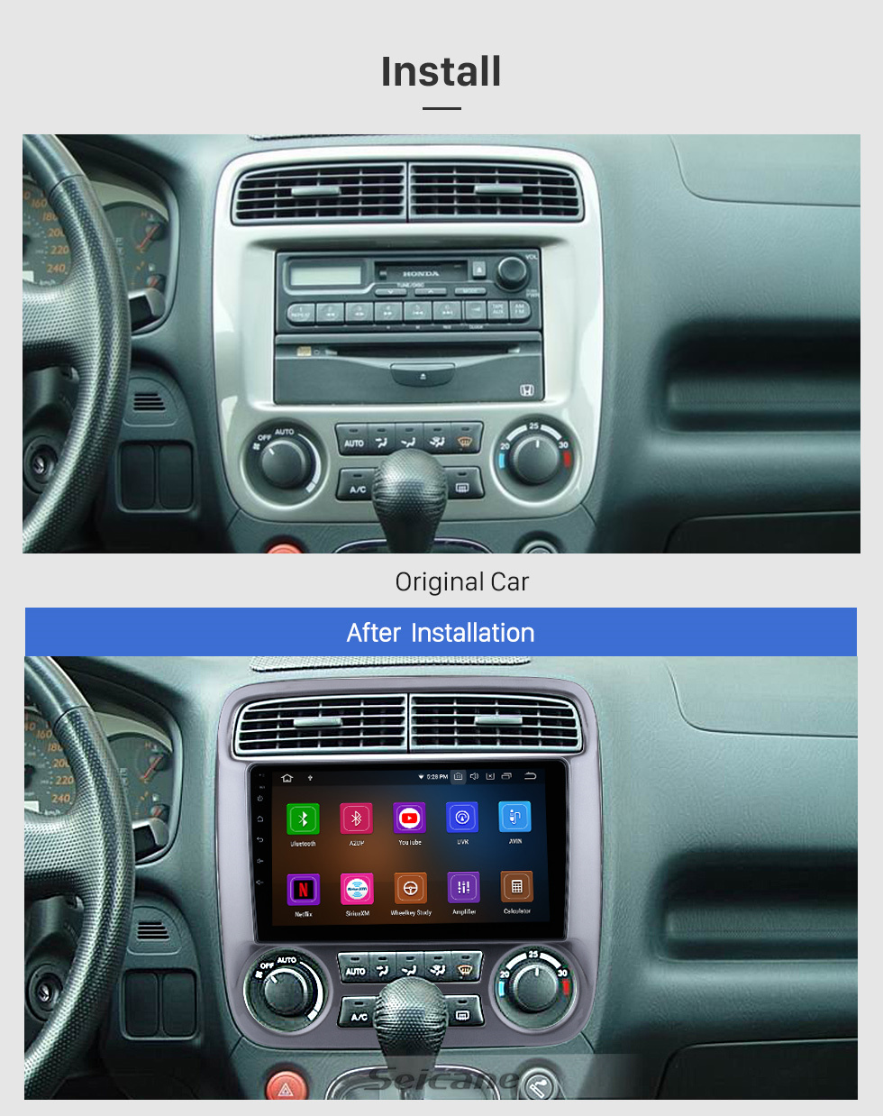 Seicane OEM Android 11.0 for2001 2002 2003 2004 Honda Stream Radio com Bluetooth 9 polegadas HD Touchscreen Sistema de navegação GPS Suporte para Carplay DSP