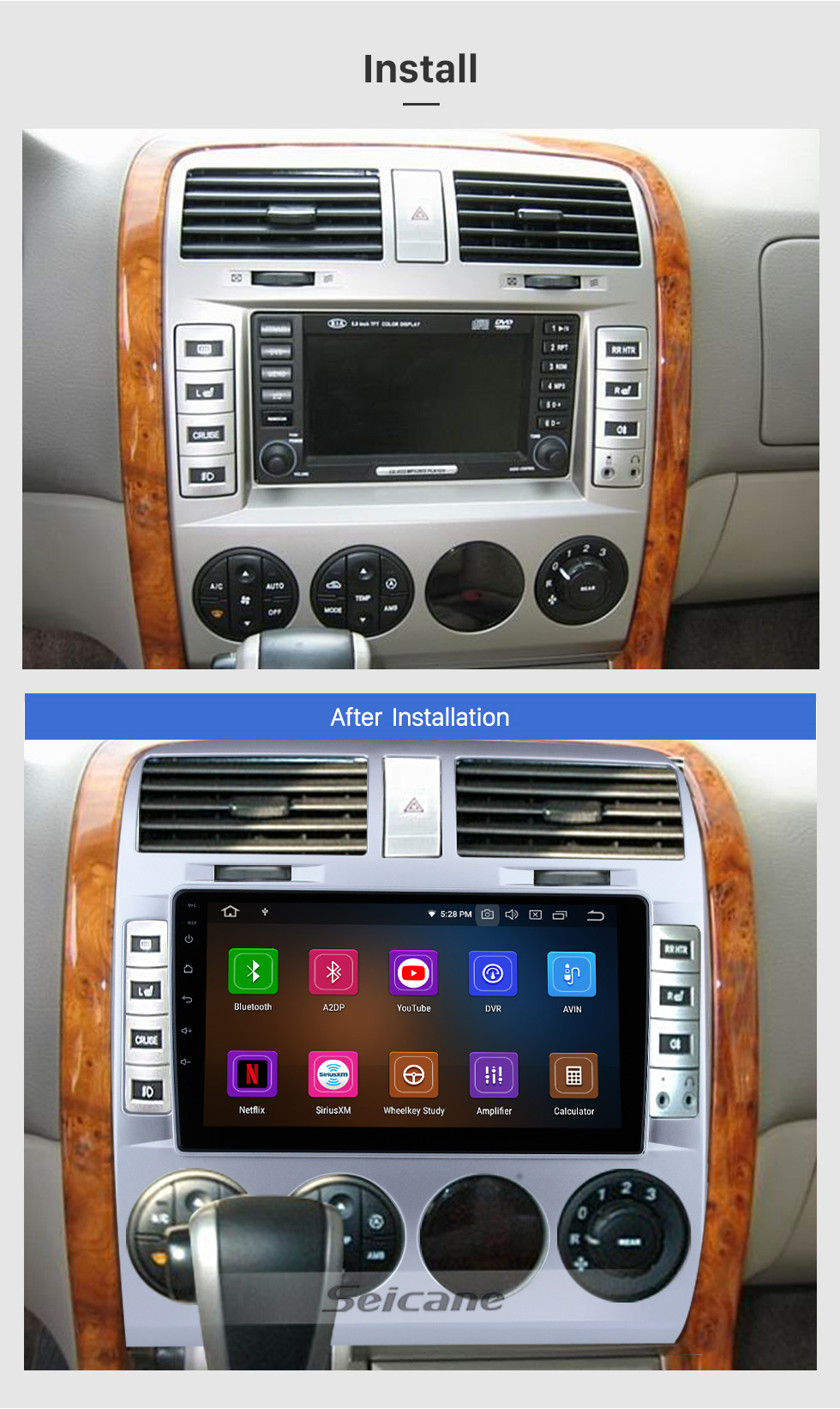 Seicane 9 pouces pour 2002 2003 2004 2005 2006 Kia Camival Radio Android 11.0 Système de navigation GPS Bluetooth HD Écran tactile Carplay support OBD2