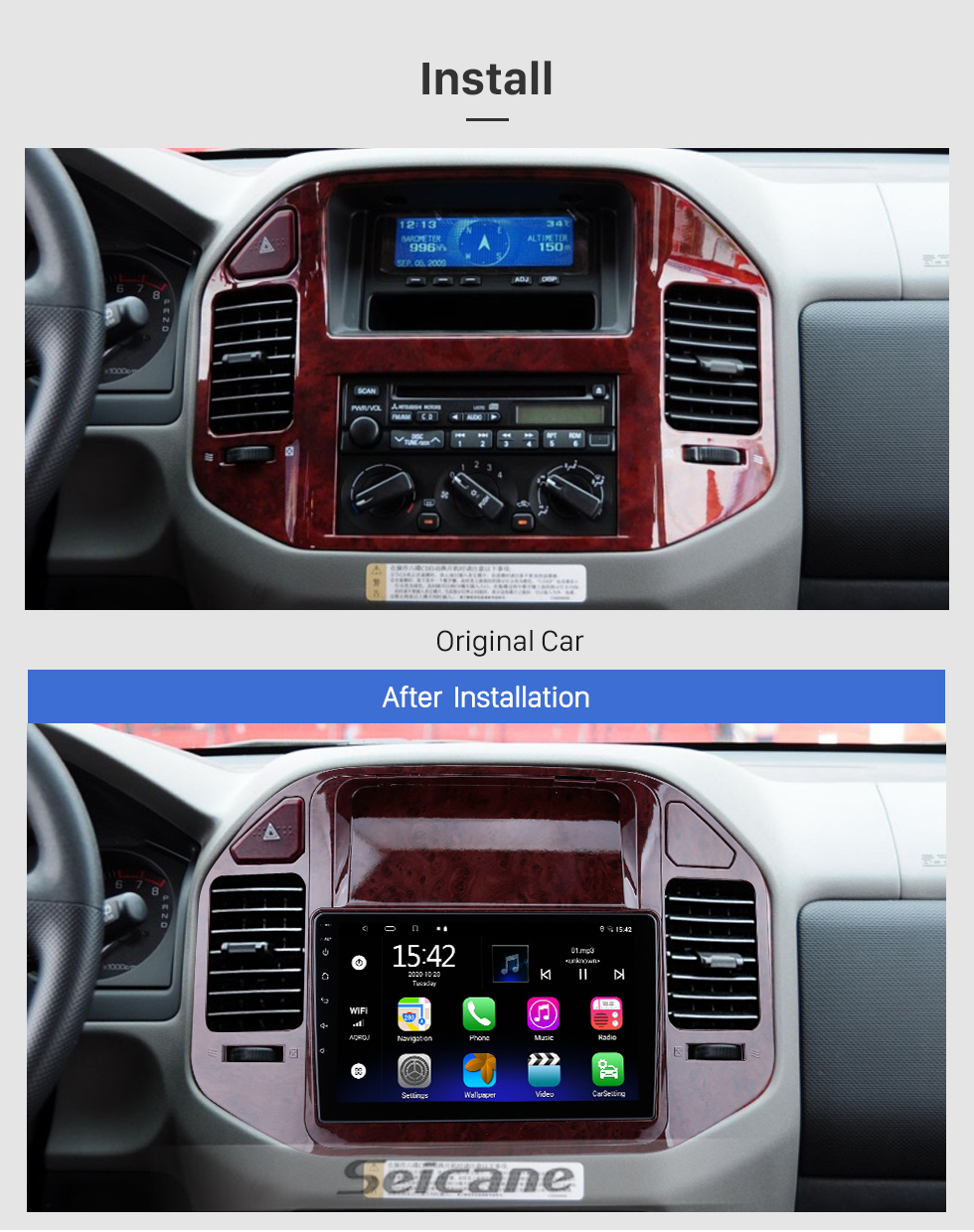 Seicane 9 pouces Android 10.0 pour 2013 Mitsubishi COLT Plus Radio Système de navigation GPS avec écran tactile HD Prise en charge Bluetooth Carplay OBD2