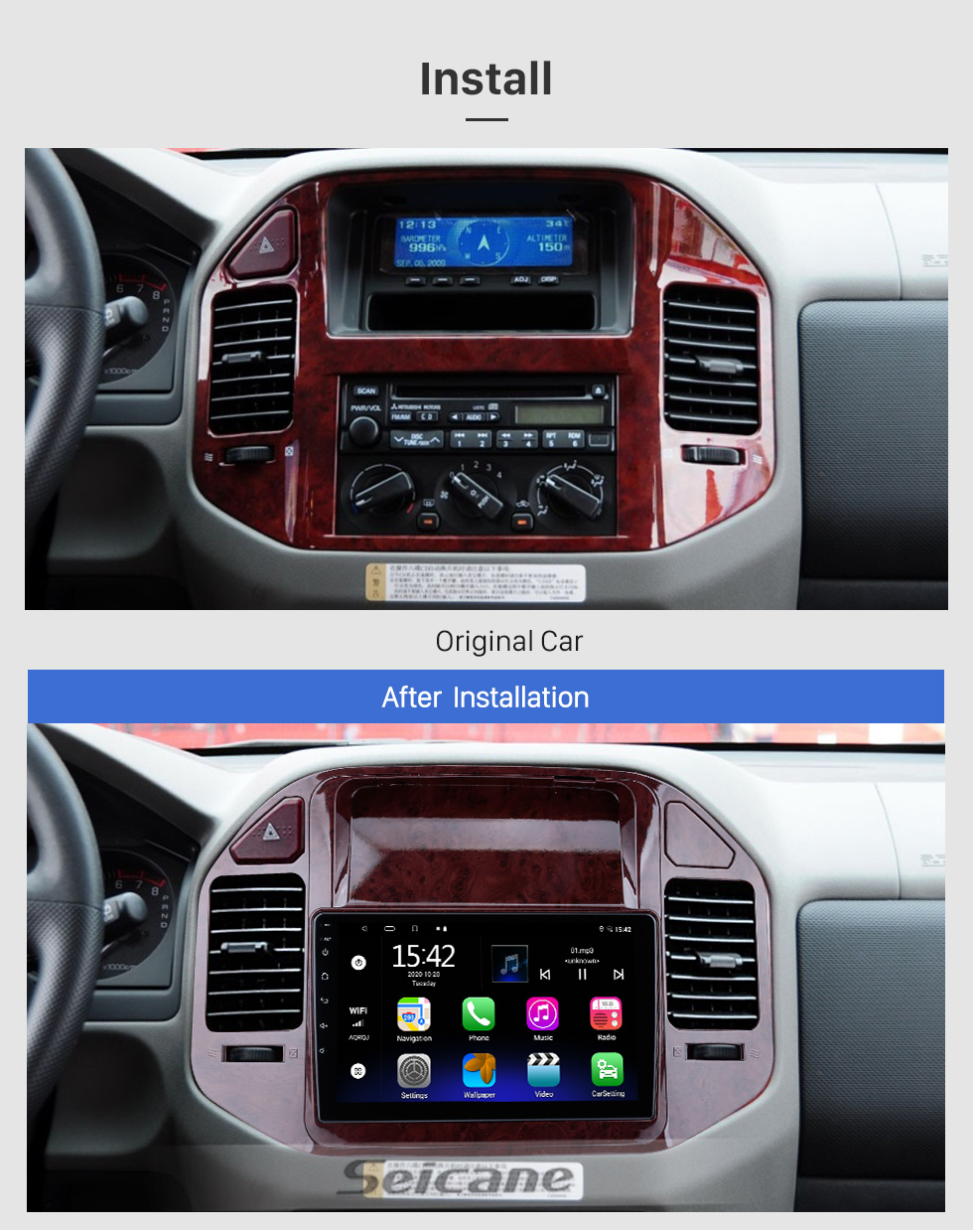 Seicane 9 pulgadas Android 10.0 para 2013 Mitsubishi COLT Plus Radio Sistema de navegación GPS con pantalla táctil HD Soporte Bluetooth Carplay OBD2