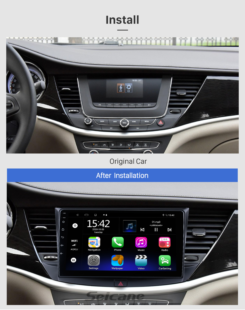 Seicane Andriod 12.0 HD Touchscreen 9 polegadas para Buick Verano 2015 Opel astra 2016 rádio do carro Sistema de Navegação GPS com suporte a Bluetooth Carplay