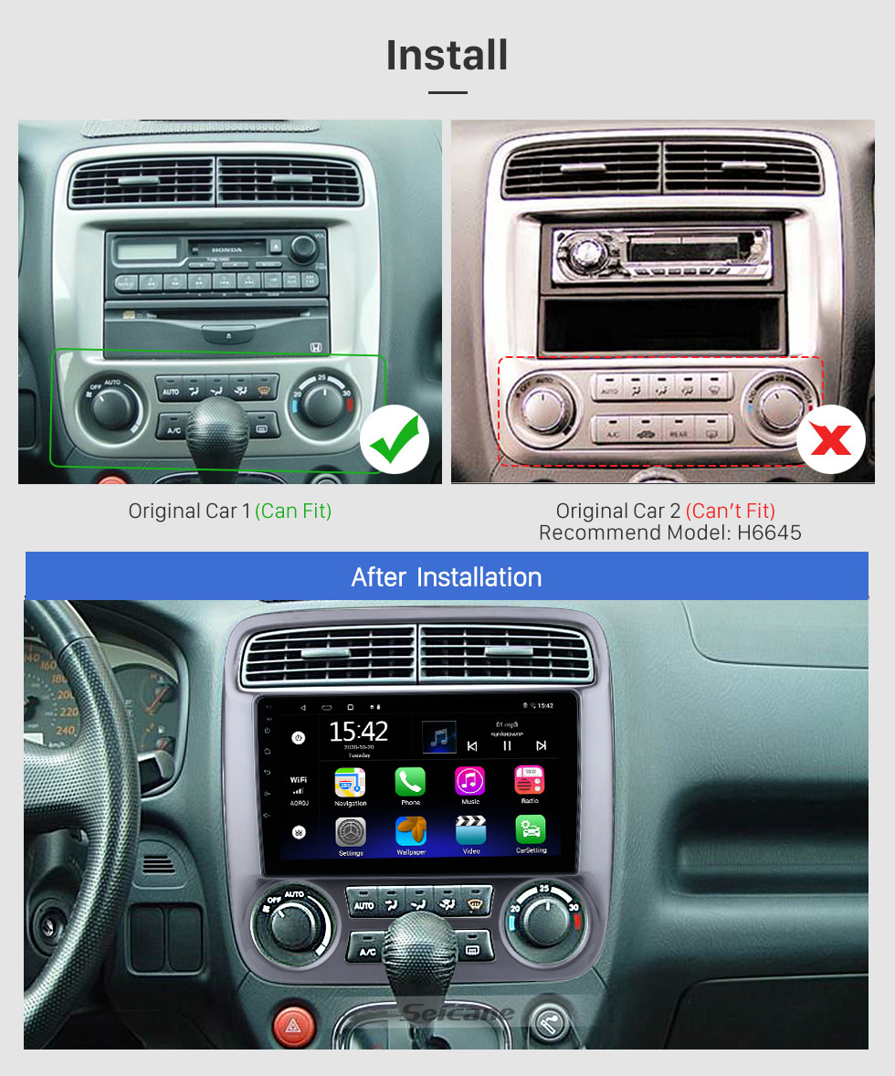 Seicane Pour 2001-2004 Honda Stream Radio Android 10.0 HD à écran tactile 9 pouces Système de navigation GPS avec support WIFI Bluetooth Carplay DVR