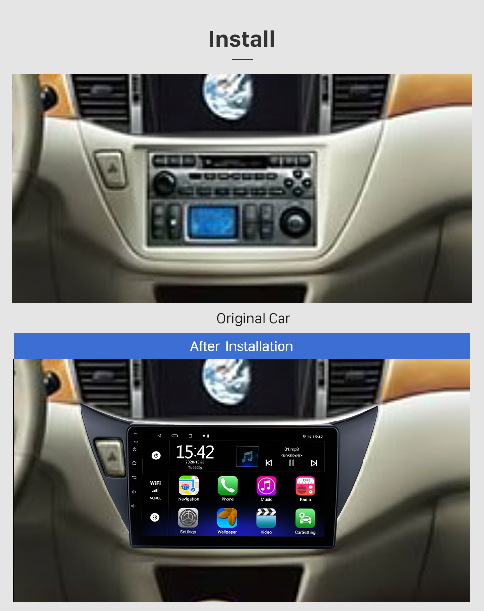 Seicane Écran tactile HD 9 pouces Android 10.0 Radio de navigation GPS pour 2001-2007 Mitsubishi Lancer LHD avec WIFI Carplay Bluetooth Prise en charge USB RDS OBD2 DVR 4G
