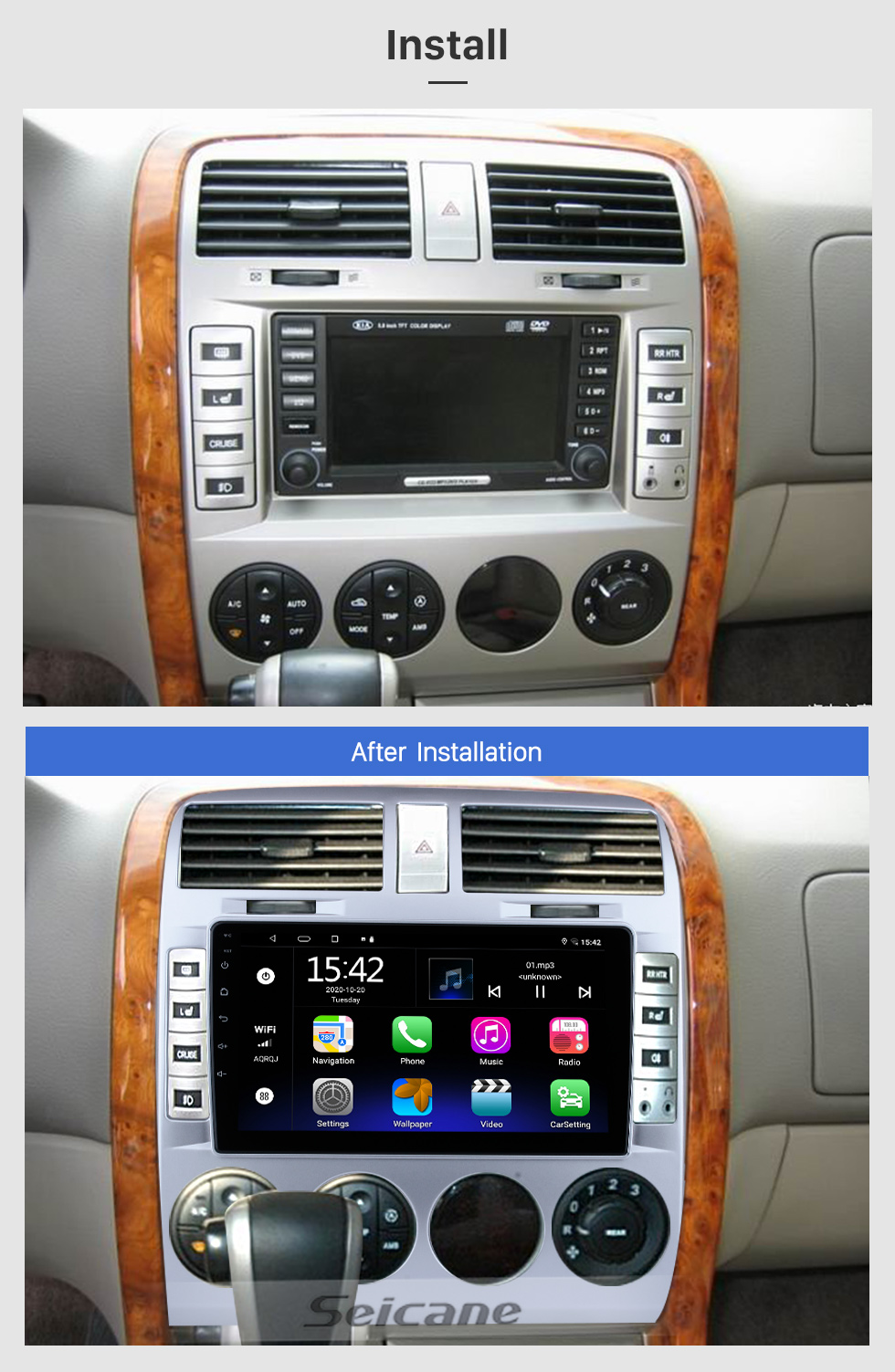 Seicane Écran tactile HD 9 pouces pour 2014 2015 2016-2019 Kia Carnival / Sedona Radio Android 10.0 Système de navigation GPS avec prise en charge Bluetooth Carplay
