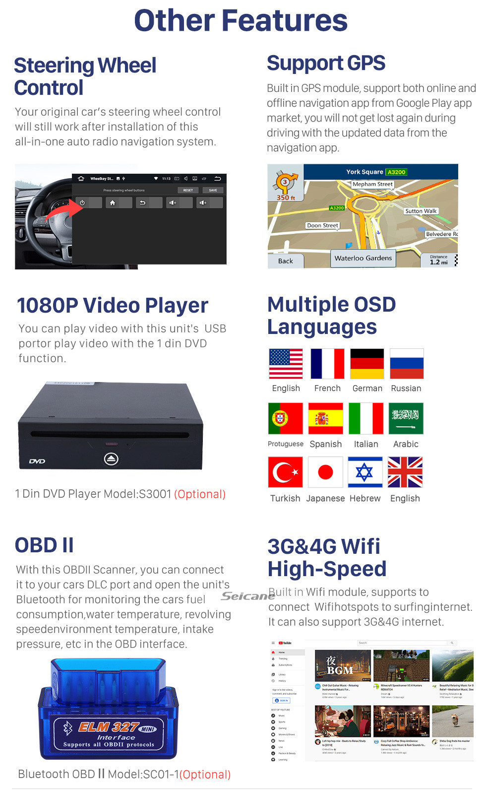 Seicane 9 inch 1 Din Universal Android 10.0 HD 1024*600 Touch Screen Radio GPS Navigation system Bluetooth Music WIFI Audio Steering Wheel Control Seicane 9 inch 1 Din Universal Android 10.0 HD 1024*600 Touch Screen Radio GPS Navigation system Bluetooth Music WIFI Audio Steering Wheel Control