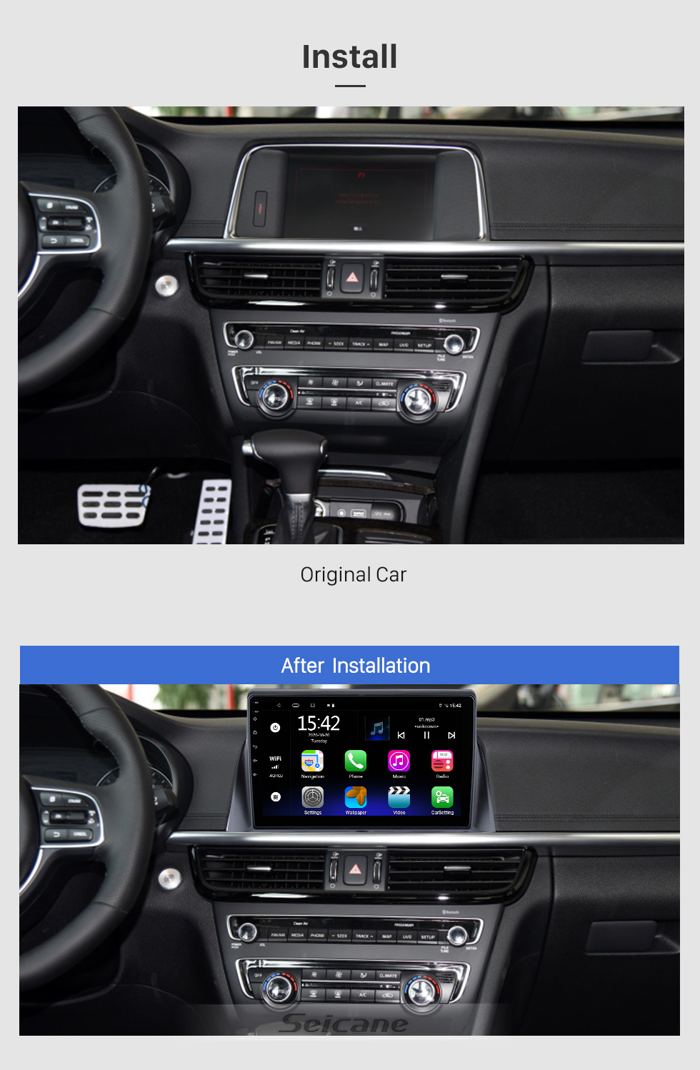 Seicane Android 10.0 HD Touchscreen de 9 polegadas para 2002 2003 2004 2005 2006 Kia Camival Rádio Sistema de navegação GPS com suporte para Bluetooth Carplay