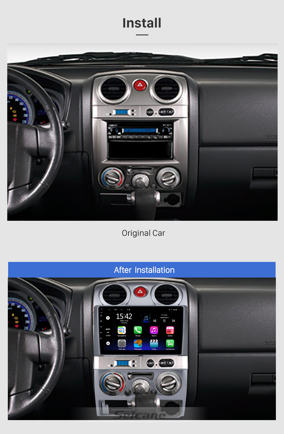 Seicane Android 10.0 HD Touchscreen 9 Zoll für 2008 2009 2010 2011 Isuzu D-Max Radio GPS-Navigationssystem mit USB Bluetooth-Unterstützung Carplay