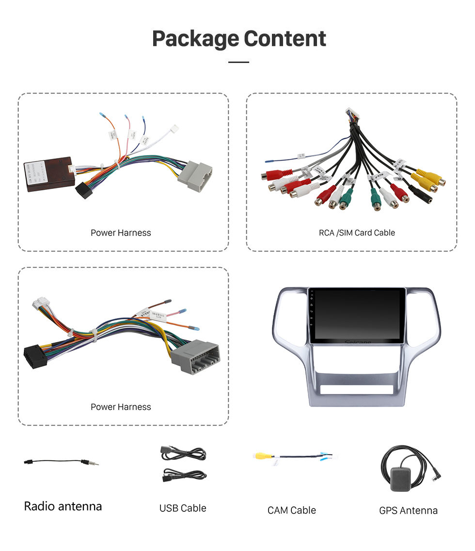Seicane Автомобильный радиоприемник с 9-дюймовым HD-сенсорным экраном на 2008, 2009, 2010, 2011, 2012 годы, Jeep Grand Cherokee с системой Andriod 13.0, GPS-навигацией, поддержкой Bluetooth, резервным видеорегистратором