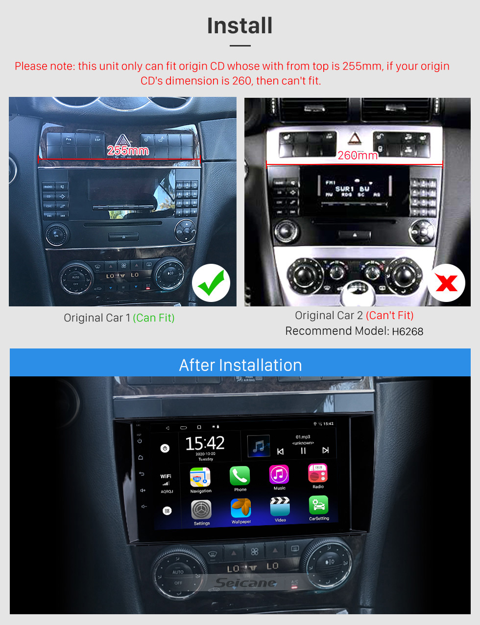 Seicane 8 pulgadas Android 13.0 para Mercedes Benz 2006-2012 CLK W209 / 2004-2008 CLS W219 Radio Sistema de navegación GPS con pantalla táctil HD WIFI Soporte Bluetooth Carplay OBD2