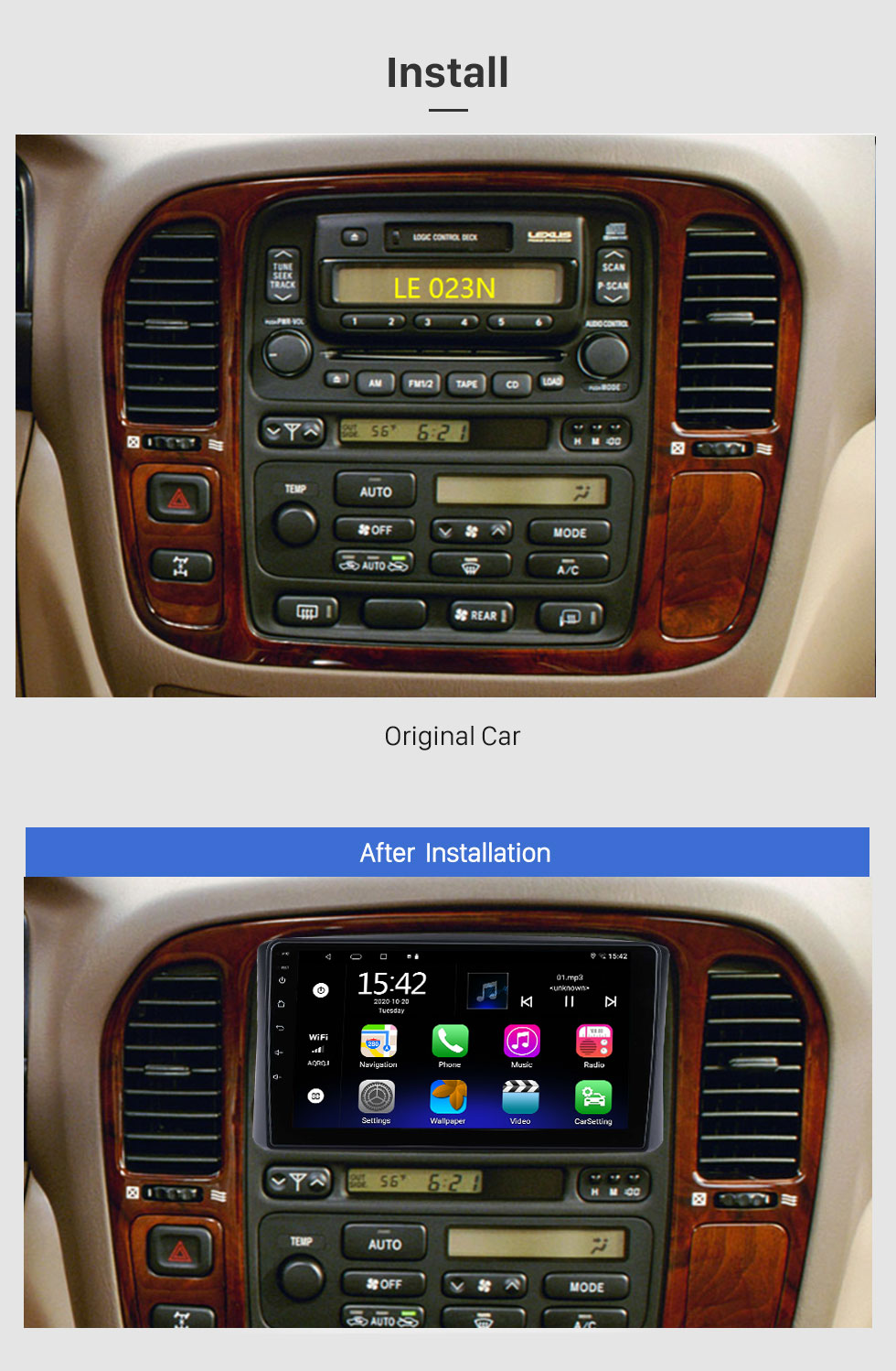Seicane Pour LEXUS LX-470 1998-2002 TOYOTA LC-100 1998-2003 Radio 9 pouces Android 13.0 HD Système de navigation GPS à écran tactile avec prise en charge WIFI Bluetooth Carplay TPMS