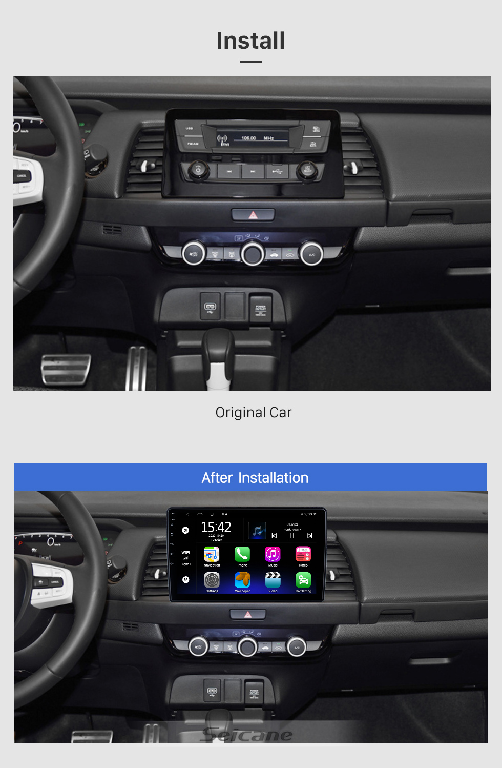 Seicane Andriod 13.0 HD Touchscreen 10,1 polegadas Rádio para carro Honda Fit 2020 Sistema de navegação GPS com suporte para Bluetooth Carplay